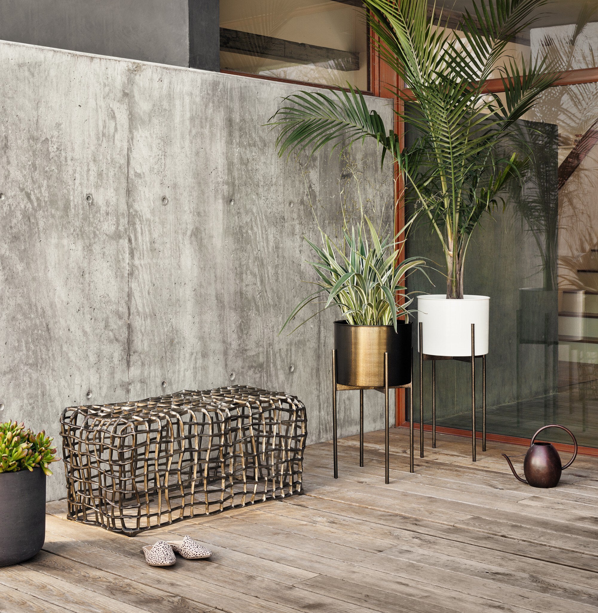 Four Hands Jed Planter — Weathered Brass-Dark Brass