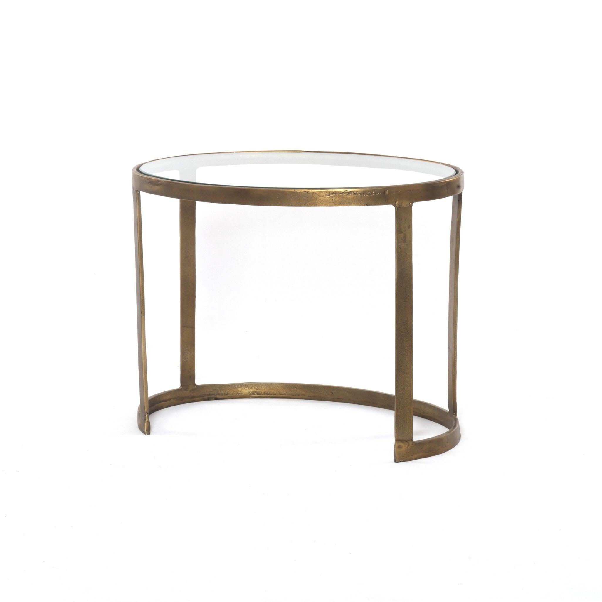 Four Hands Calder Nesting Coffee Table — Raw Brass-Tempered Glass-Polished White Marble