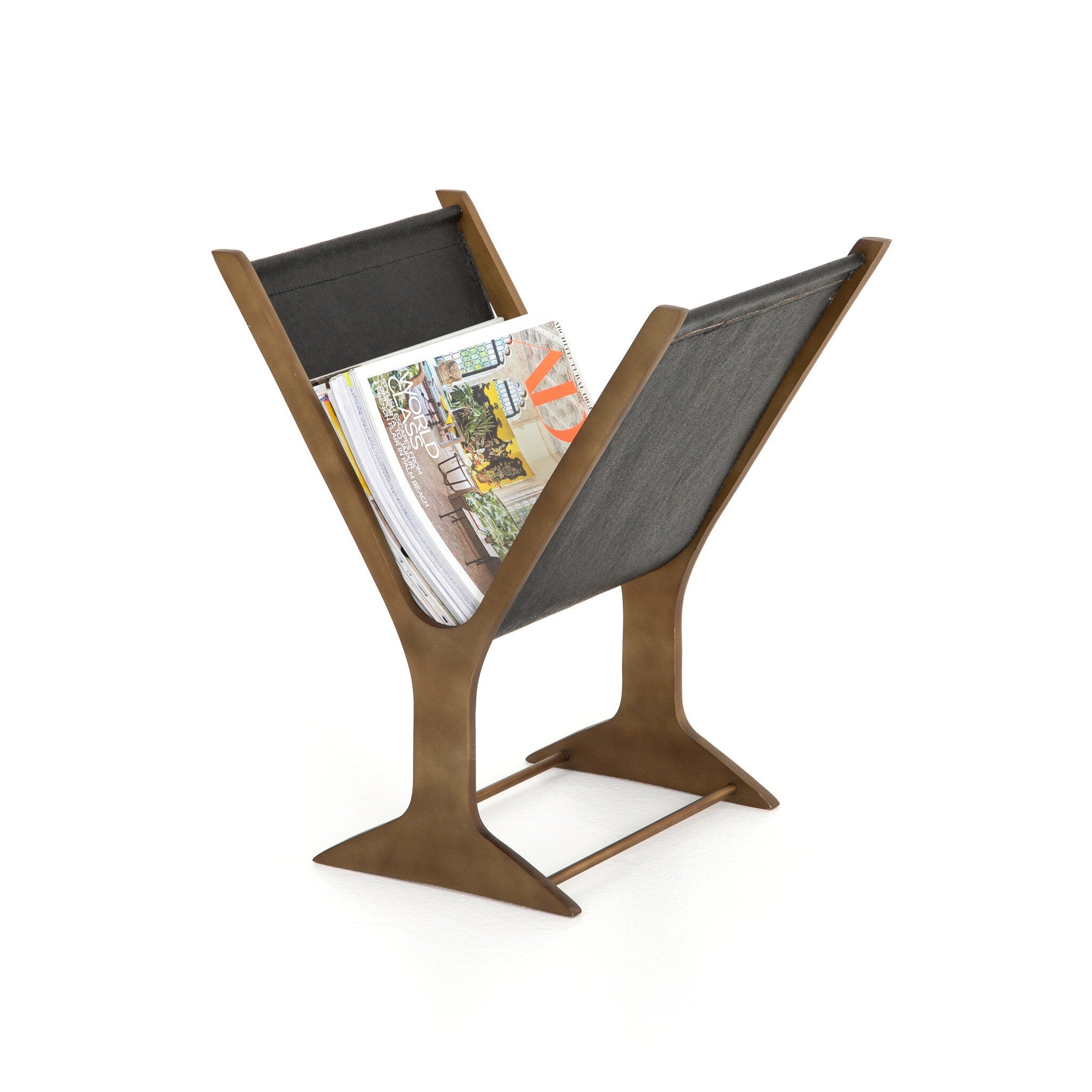 Four Hands Feldman Magazine Rack — Perforated Black-Rustic Brass
