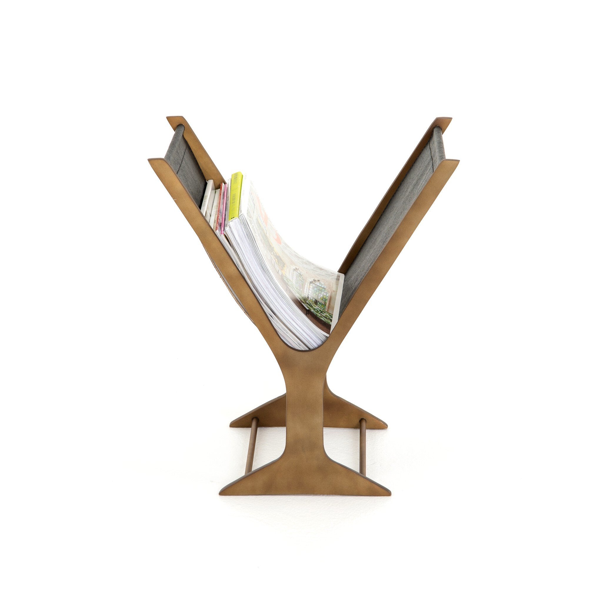 Four Hands Feldman Magazine Rack — Perforated Black-Rustic Brass
