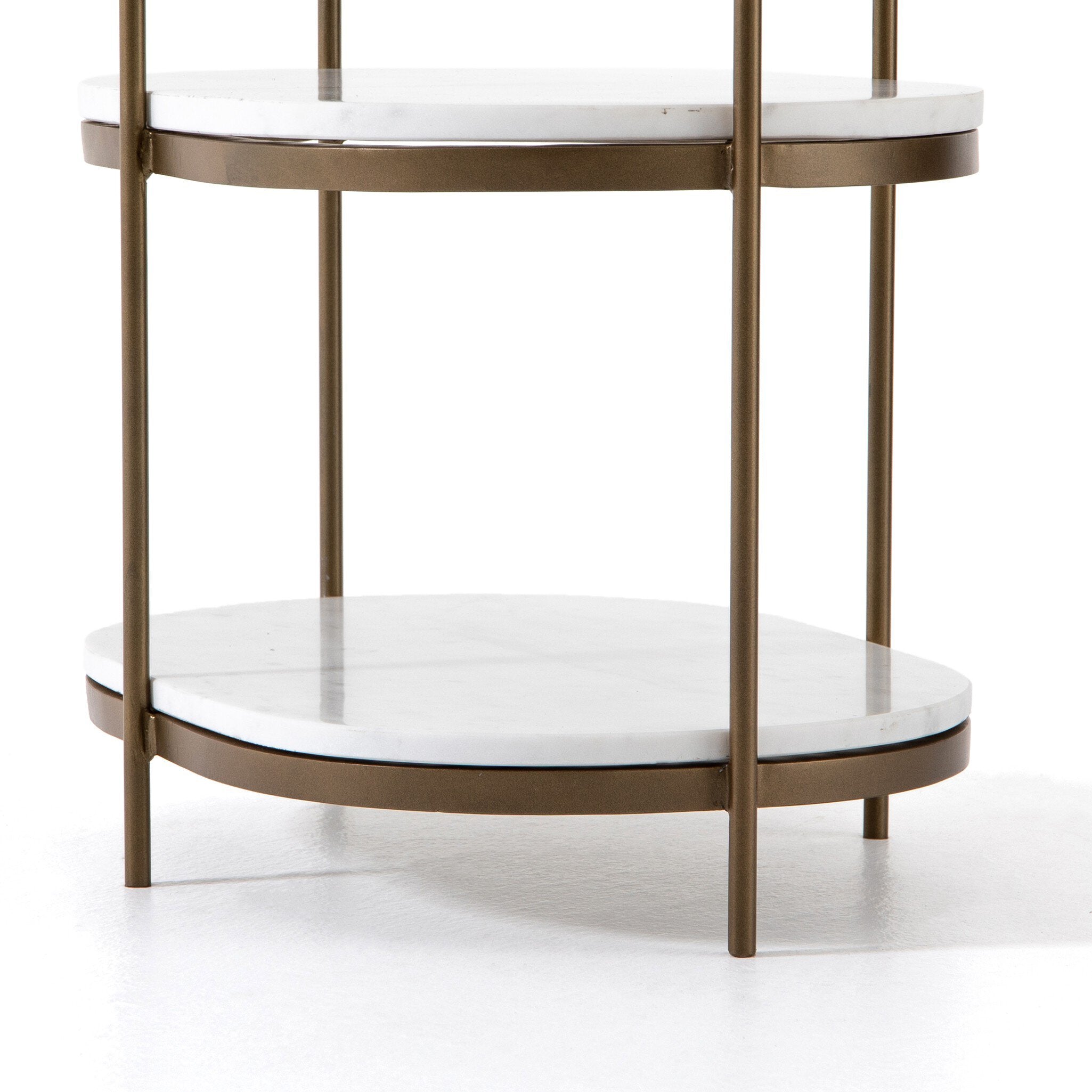 Four Hands Felix Oval Nightstand — Antique Brass-Polished White Marble