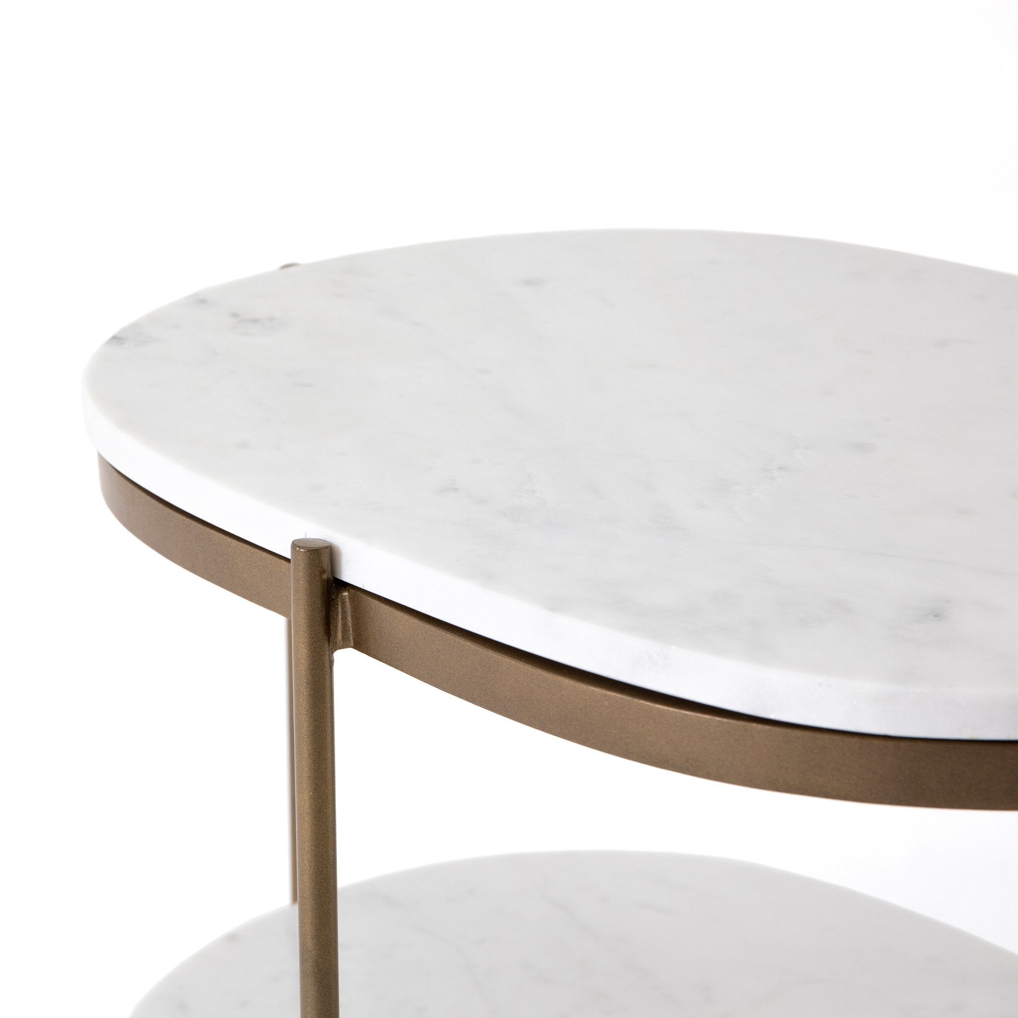 Four Hands Felix Oval Nightstand — Antique Brass-Polished White Marble