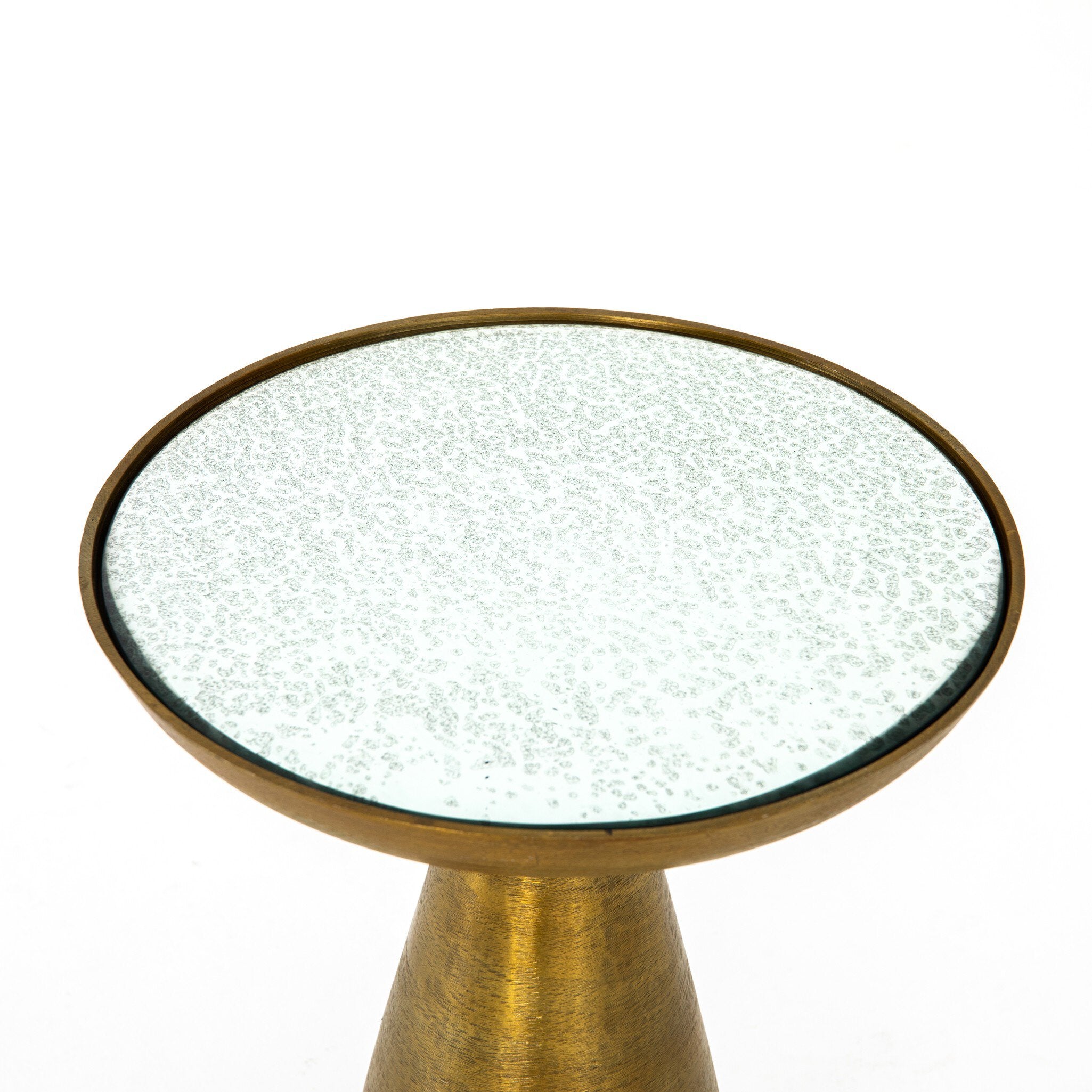 Four Hands Marlow Mod Pedestal Table — Brushed Brass-Ash Glass