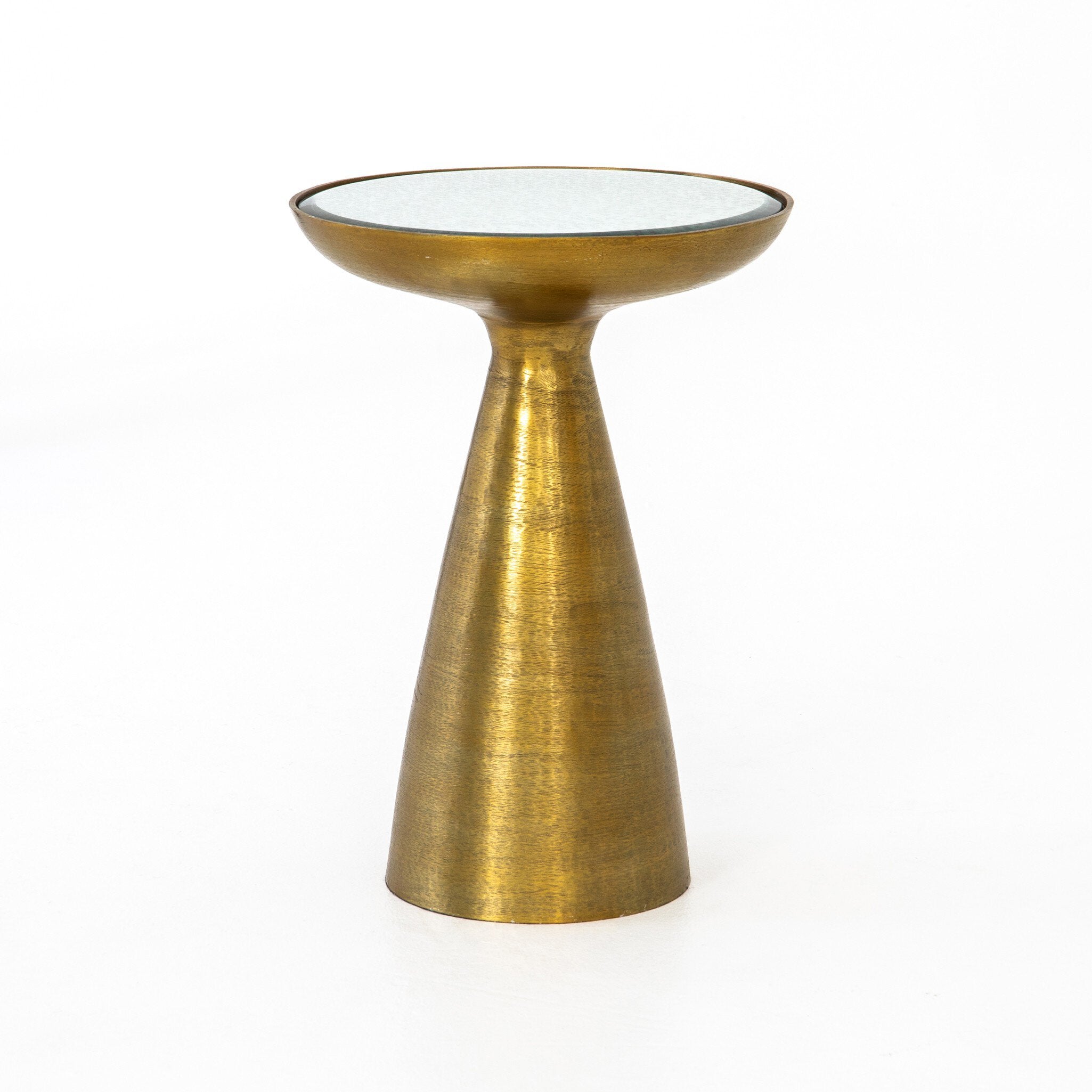 Four Hands Marlow Mod Pedestal Table — Brushed Brass-Ash Glass