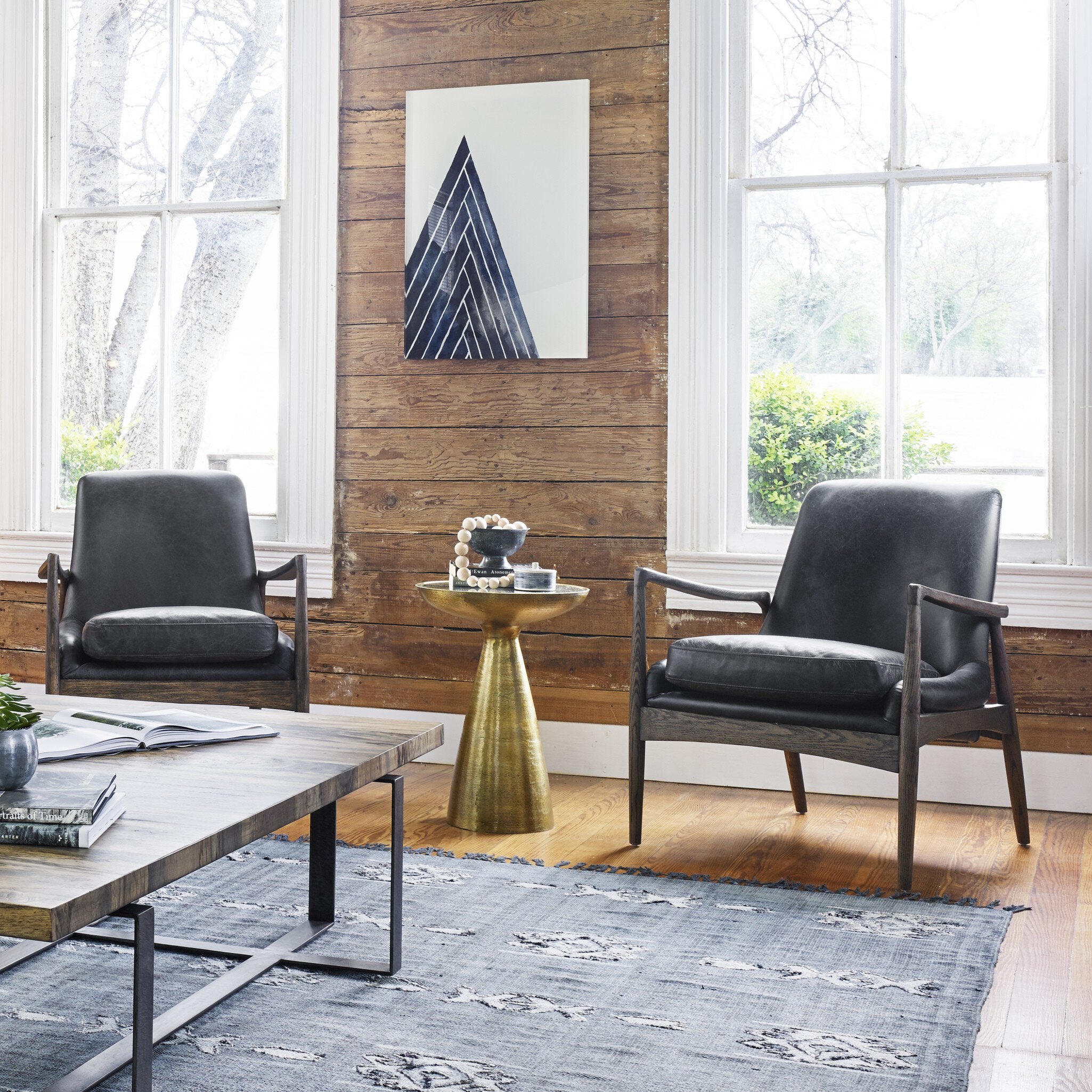 Four Hands Marlow Mod Pedestal Table — Brushed Brass-Ash Glass