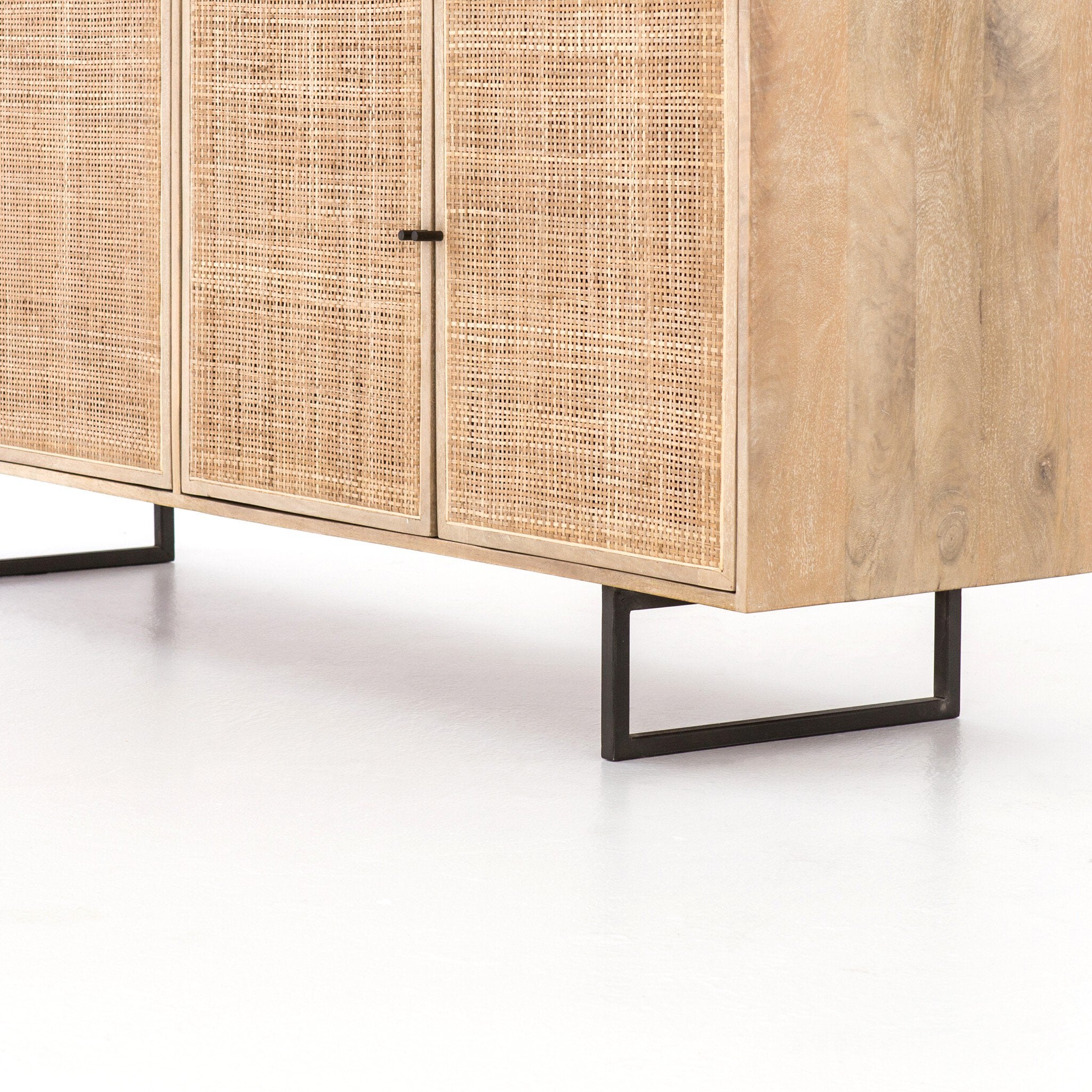 Four Hands Carmel Sideboard — Natural Mango-Natural Cane-Charcoal Grey