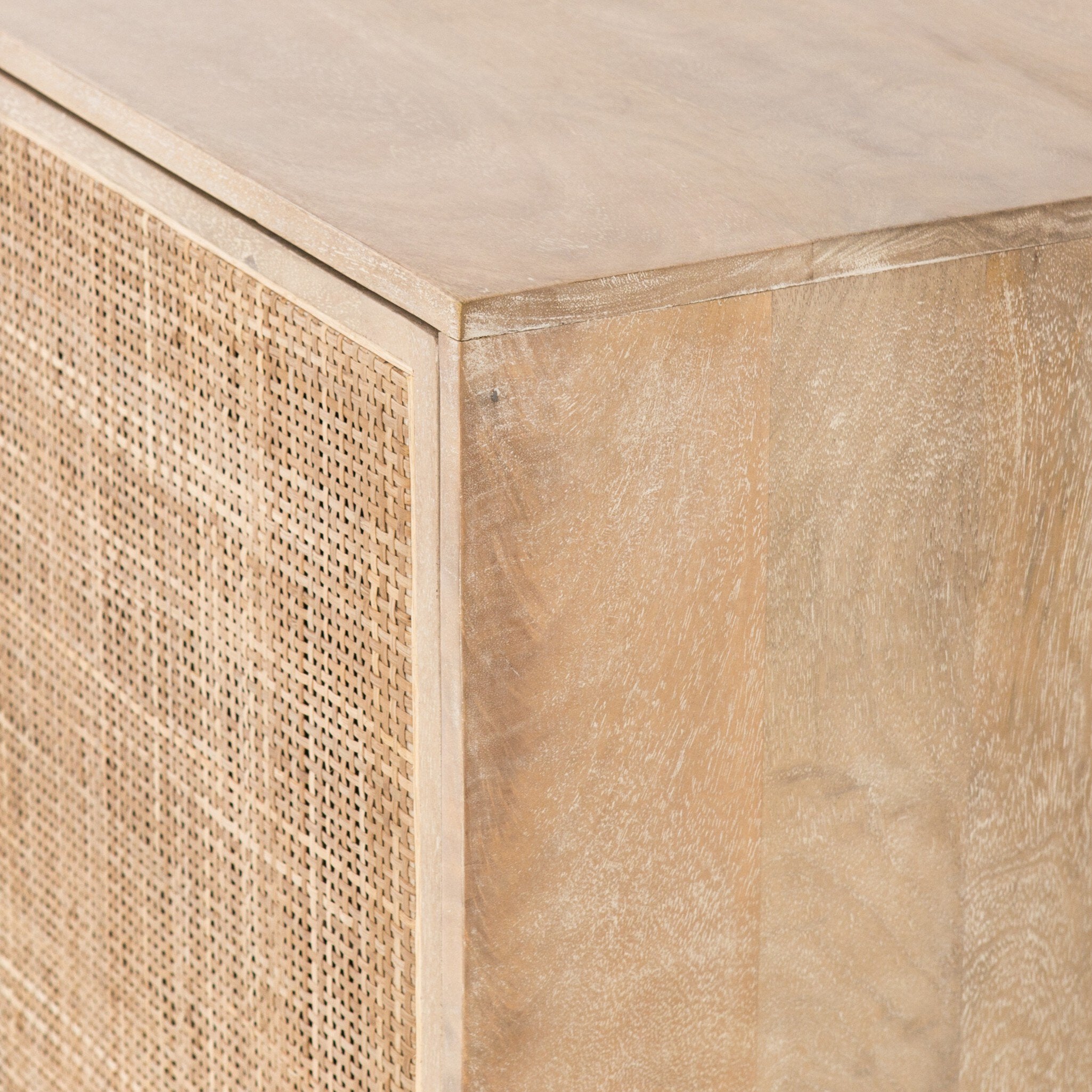 Four Hands Carmel Sideboard — Natural Mango-Natural Cane-Charcoal Grey