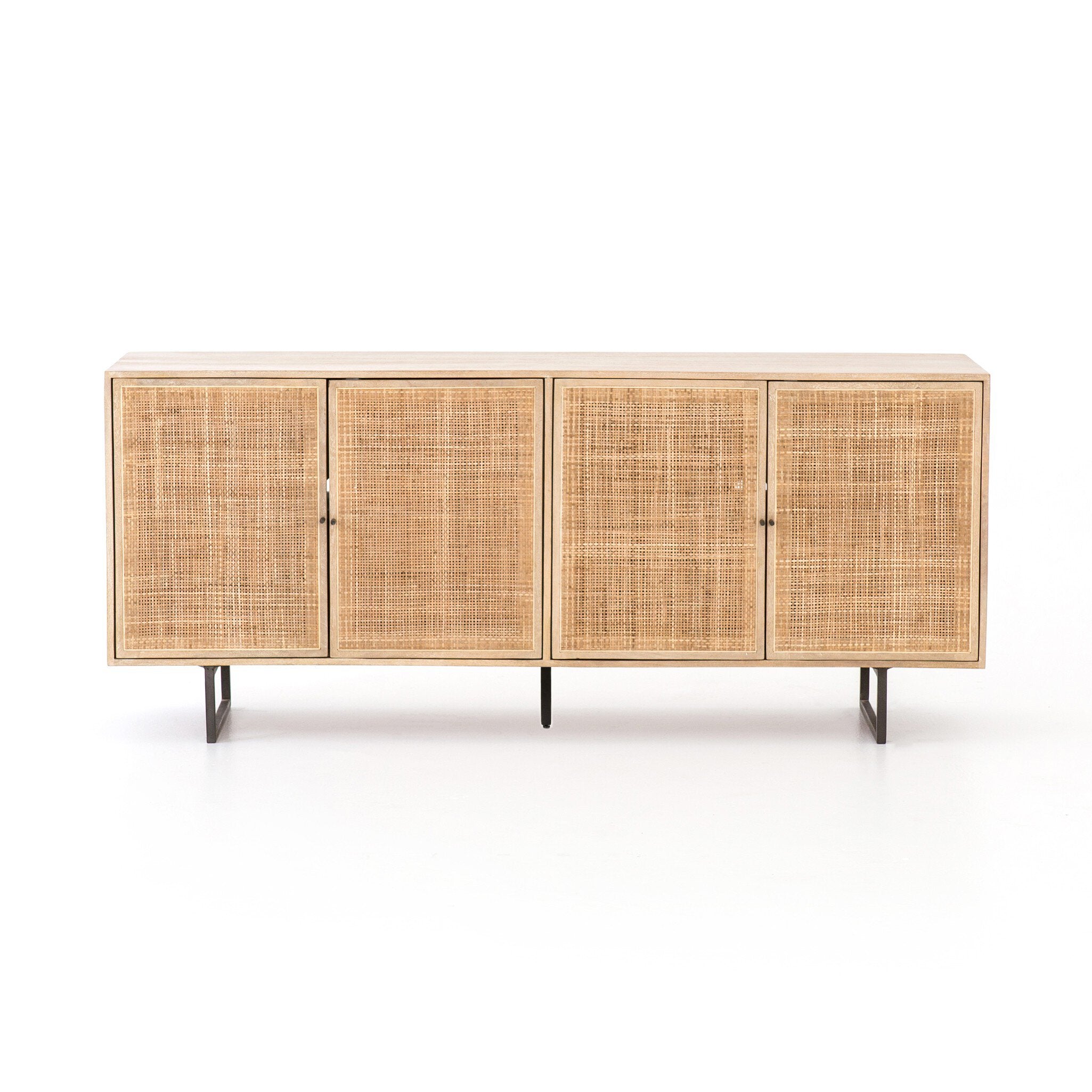 Four Hands Carmel Sideboard — Natural Mango-Natural Cane-Charcoal Grey