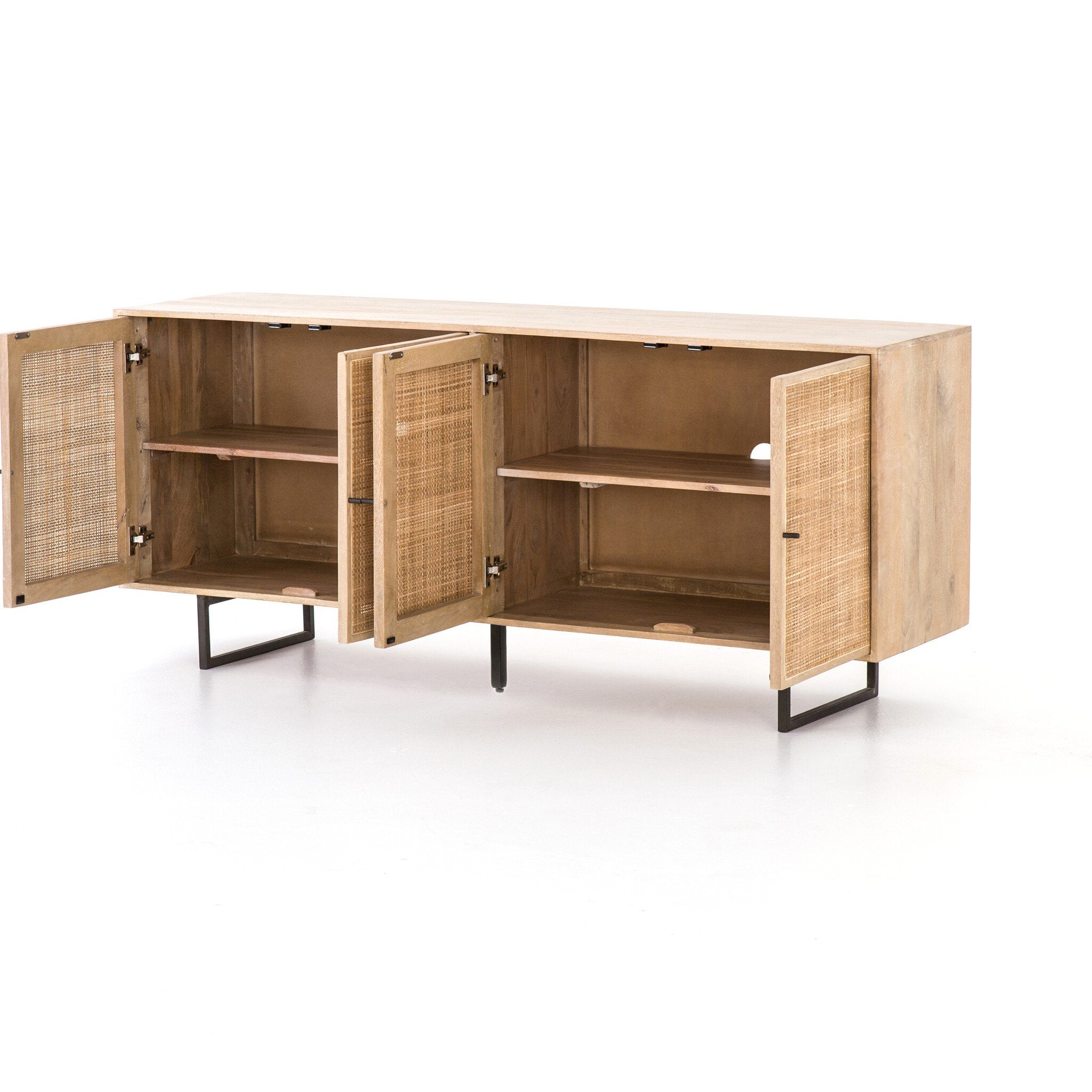 Four Hands Carmel Sideboard — Natural Mango-Natural Cane-Charcoal Grey