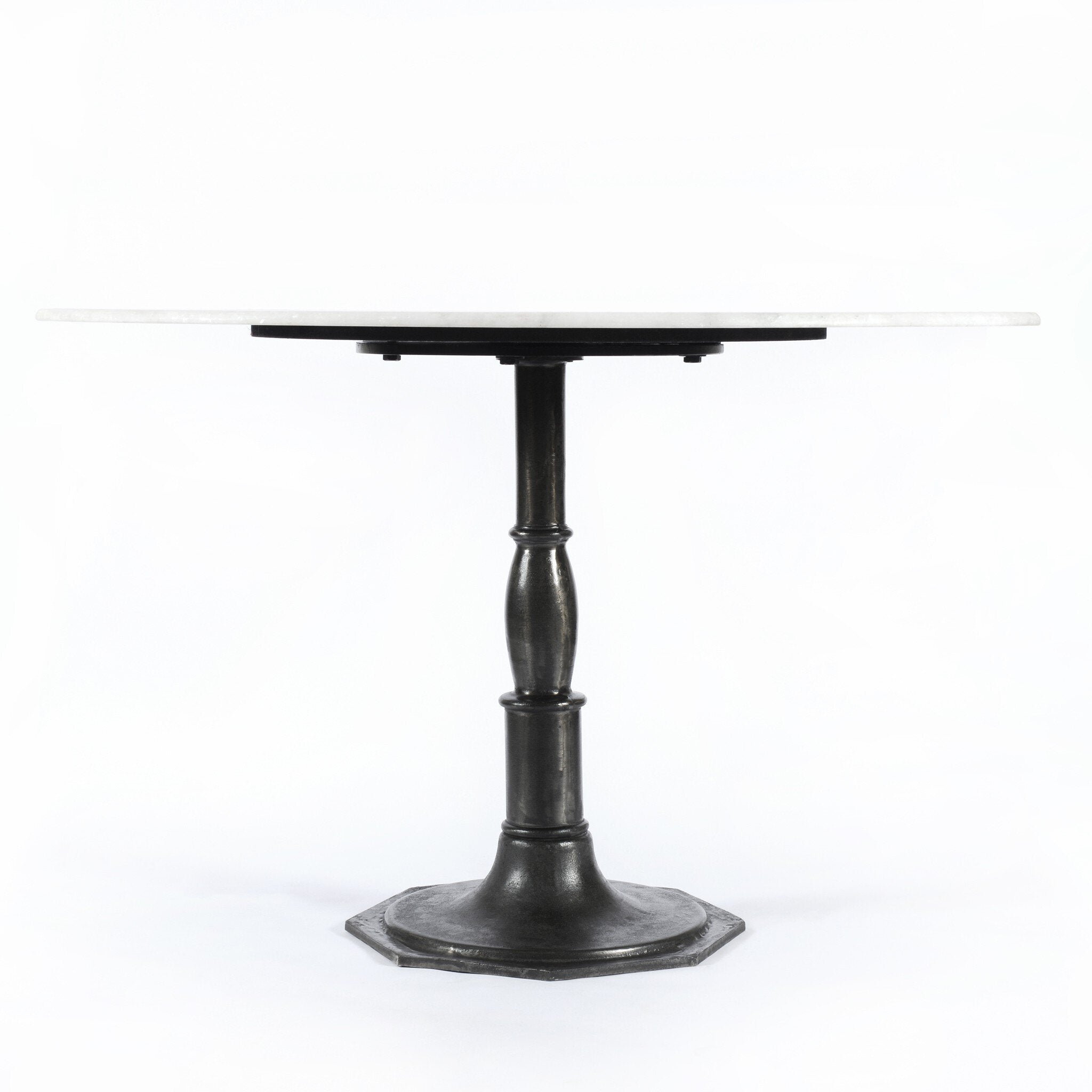 Four Hands Lucy Round Dining Table — White Marble-Carbon Wash