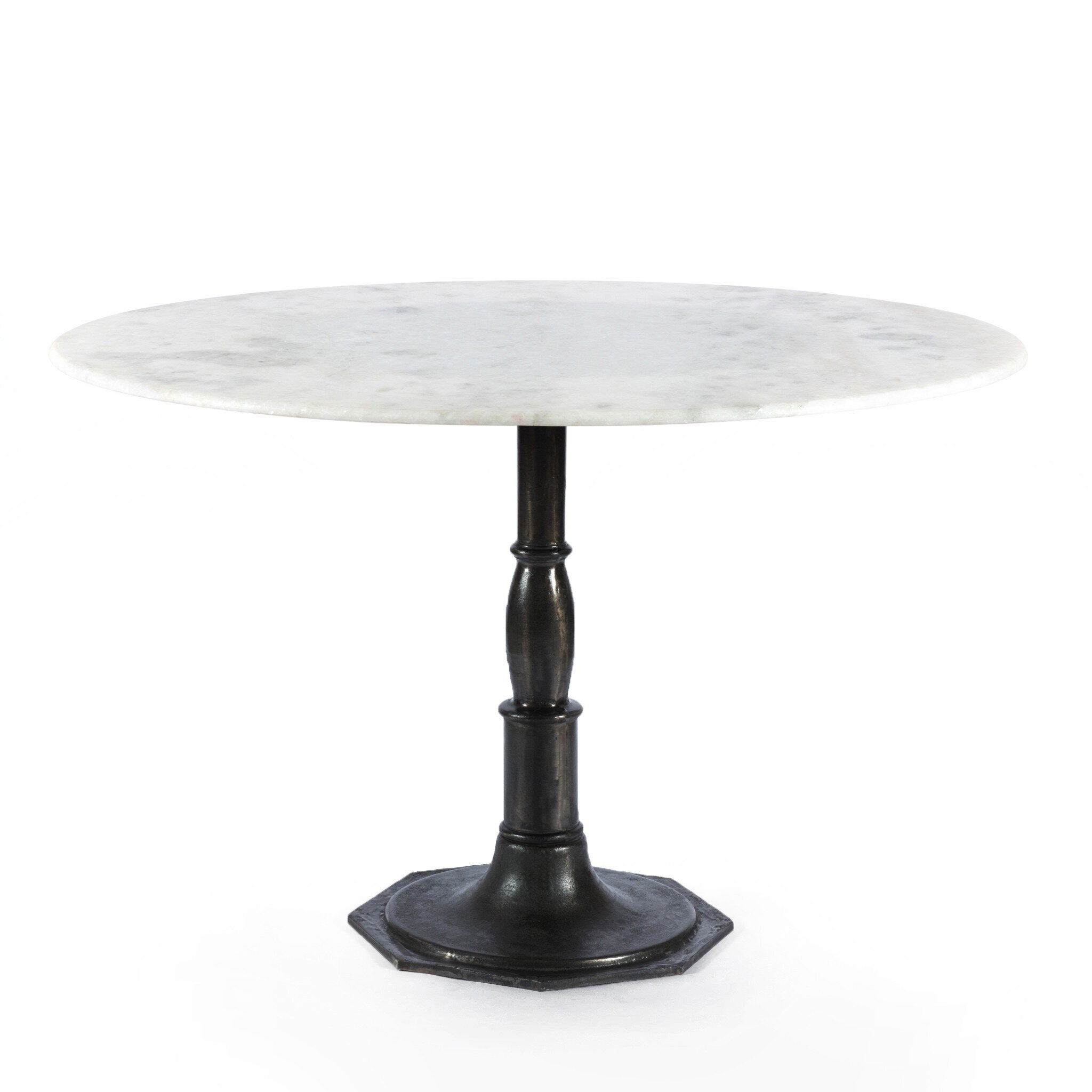 Four Hands Lucy Round Dining Table — White Marble-Carbon Wash