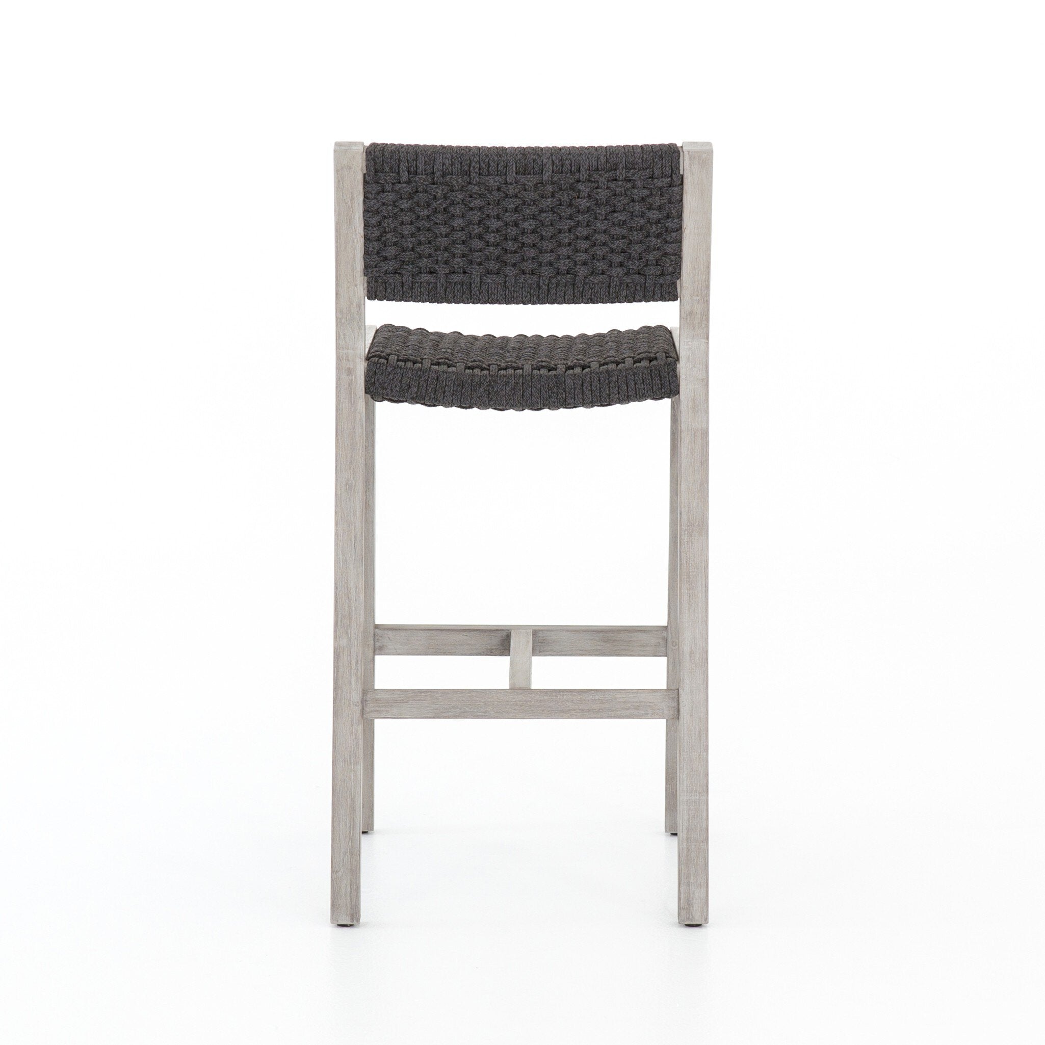 Four Hands Delano Outdoor Bar + Counter Stool — Weathered Grey-FSC-Thick Dark Grey Rope-Bar