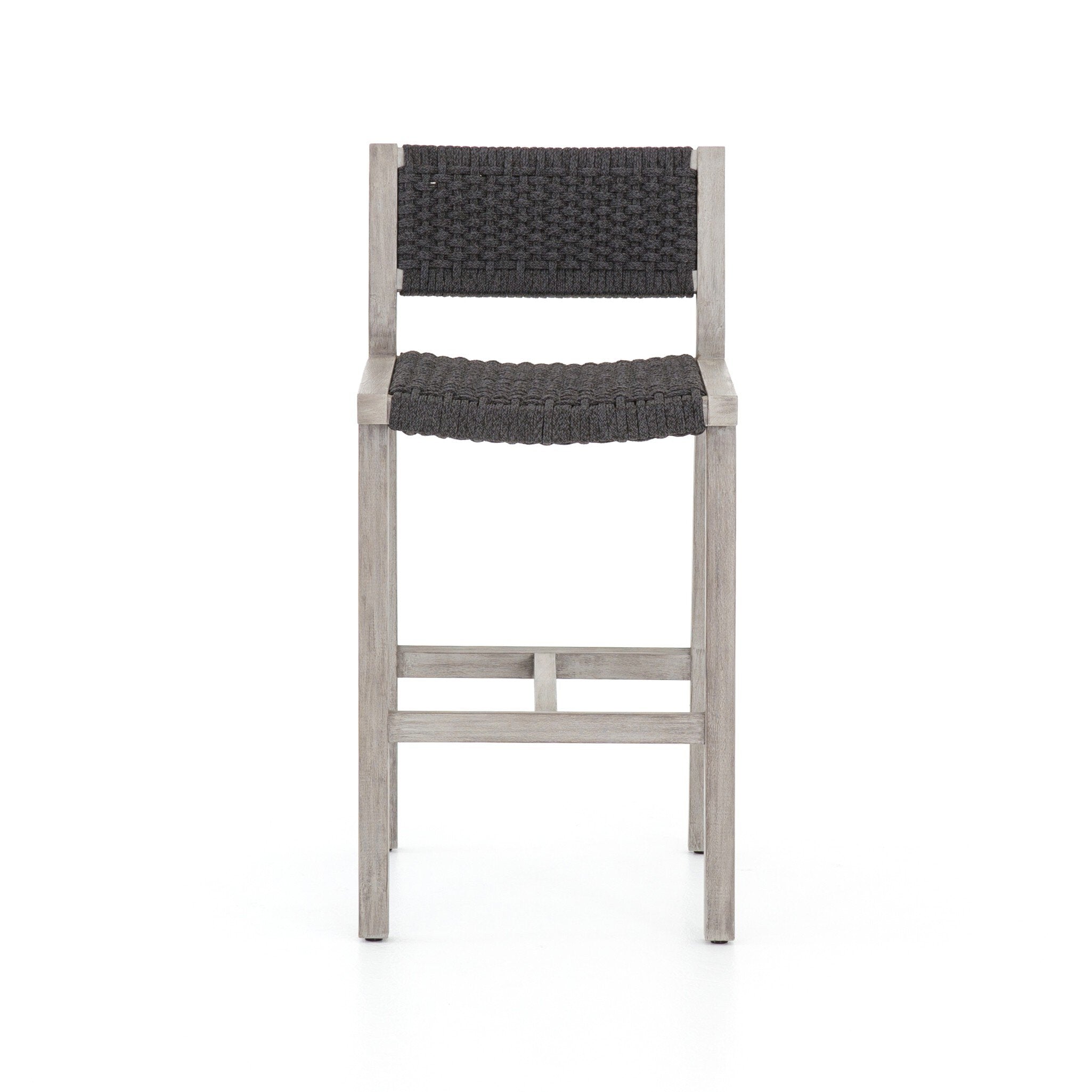 Four Hands Delano Outdoor Bar + Counter Stool — Weathered Grey-FSC-Thick Dark Grey Rope-Bar
