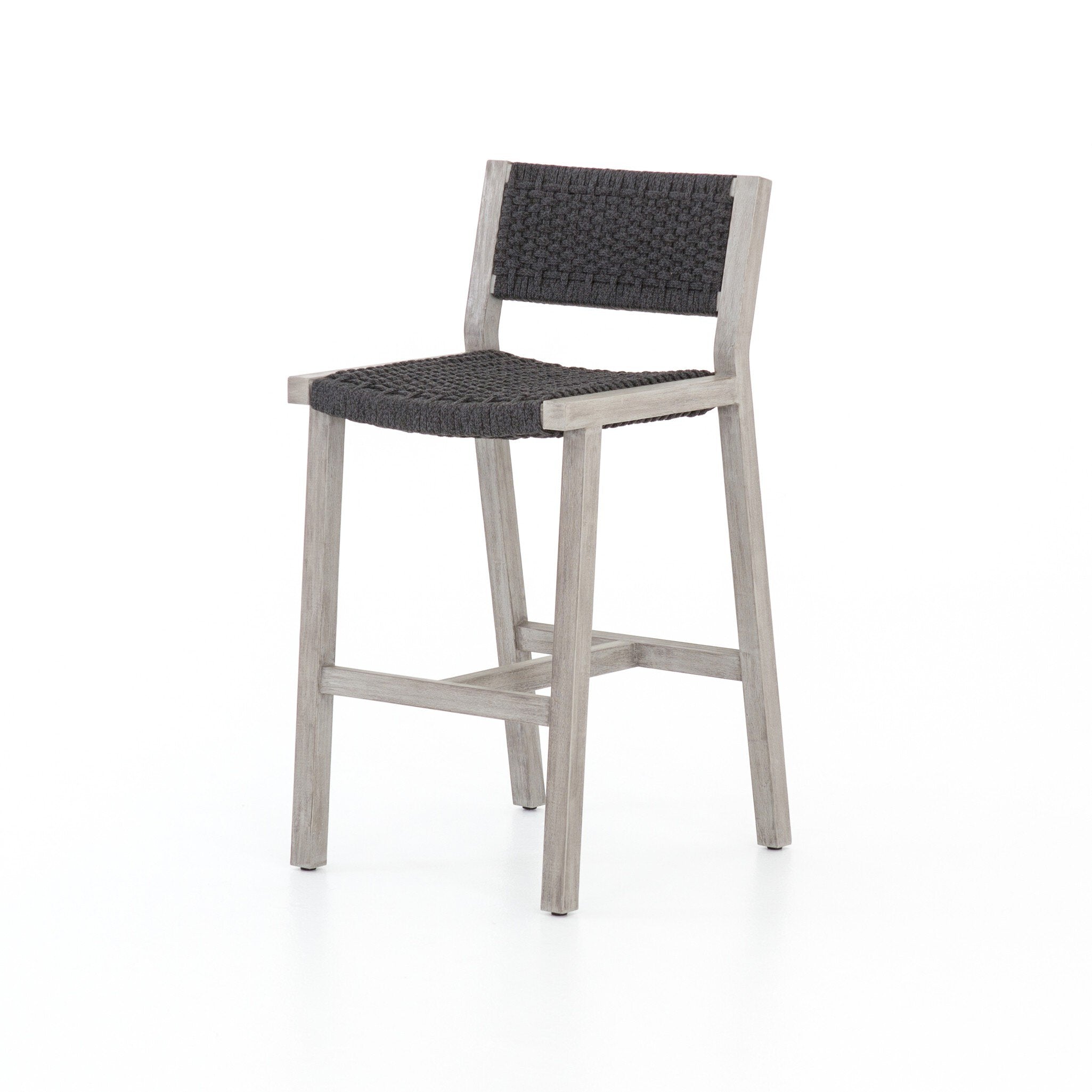 Four Hands Delano Outdoor Bar + Counter Stool — Weathered Grey-FSC-Thick Dark Grey Rope-Bar