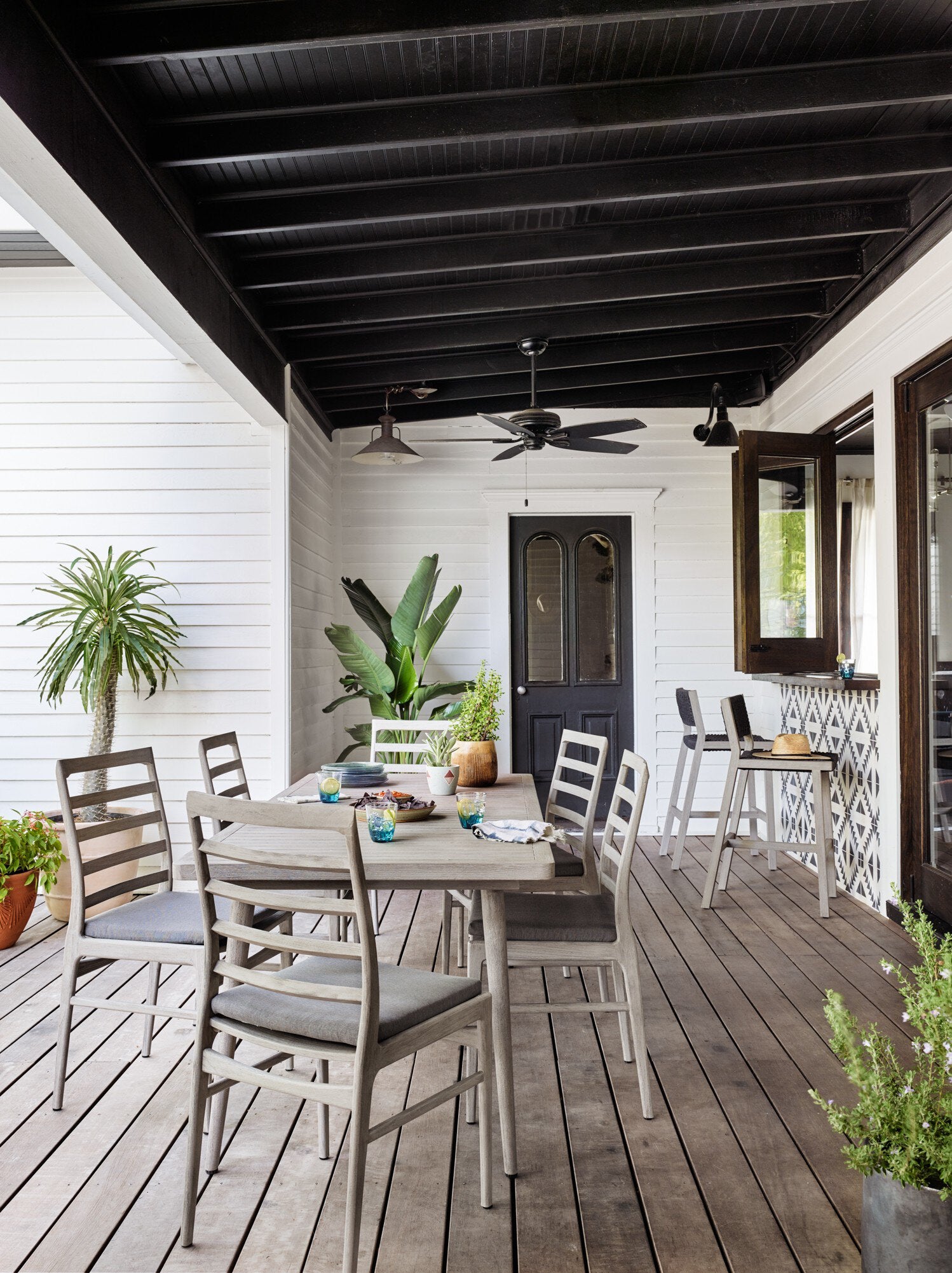 Four Hands Delano Outdoor Bar + Counter Stool — Weathered Grey-FSC-Thick Dark Grey Rope-Bar