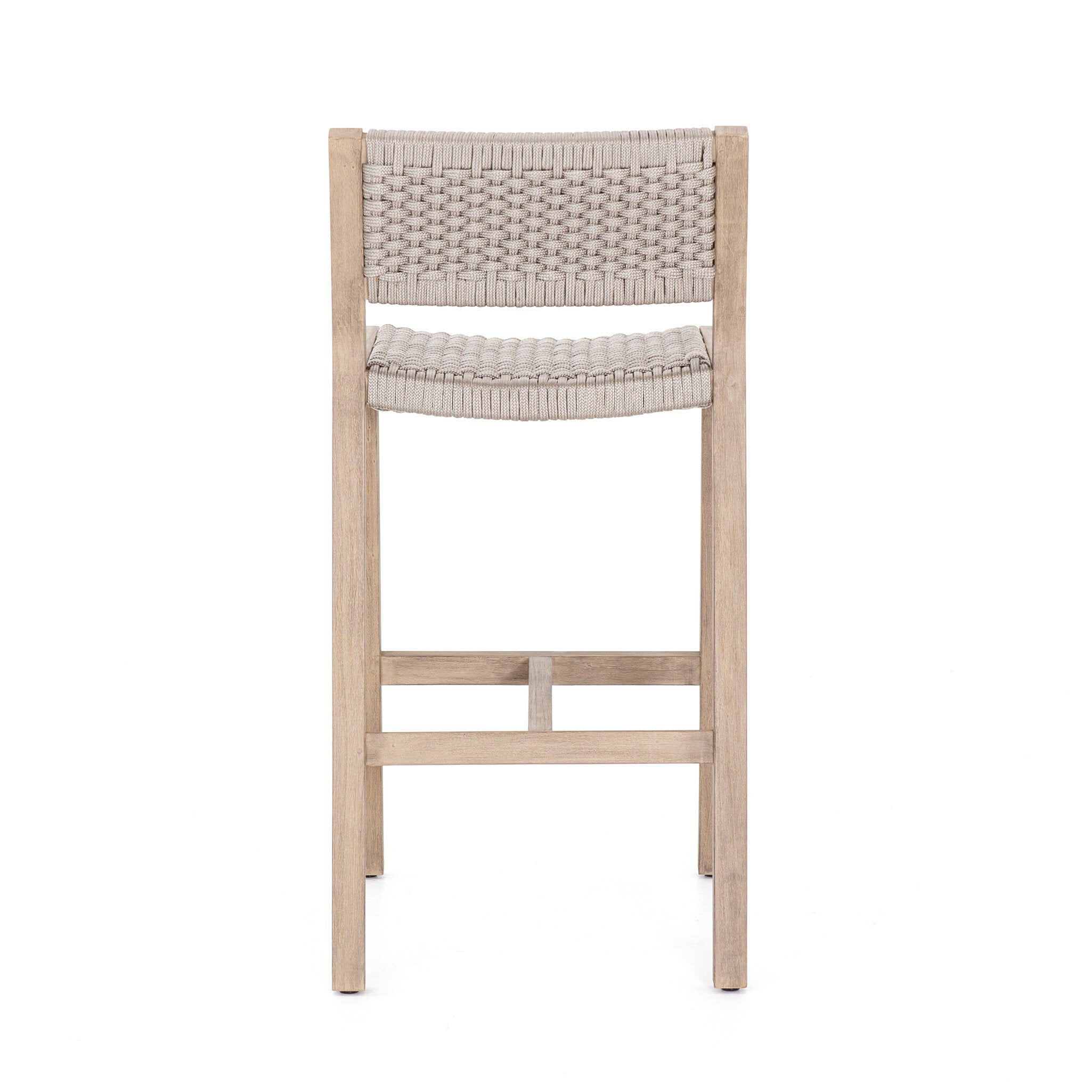 Four Hands Delano Outdoor Bar + Counter Stool — Washed Brown-FSC-Thick Grey Rope-Bar