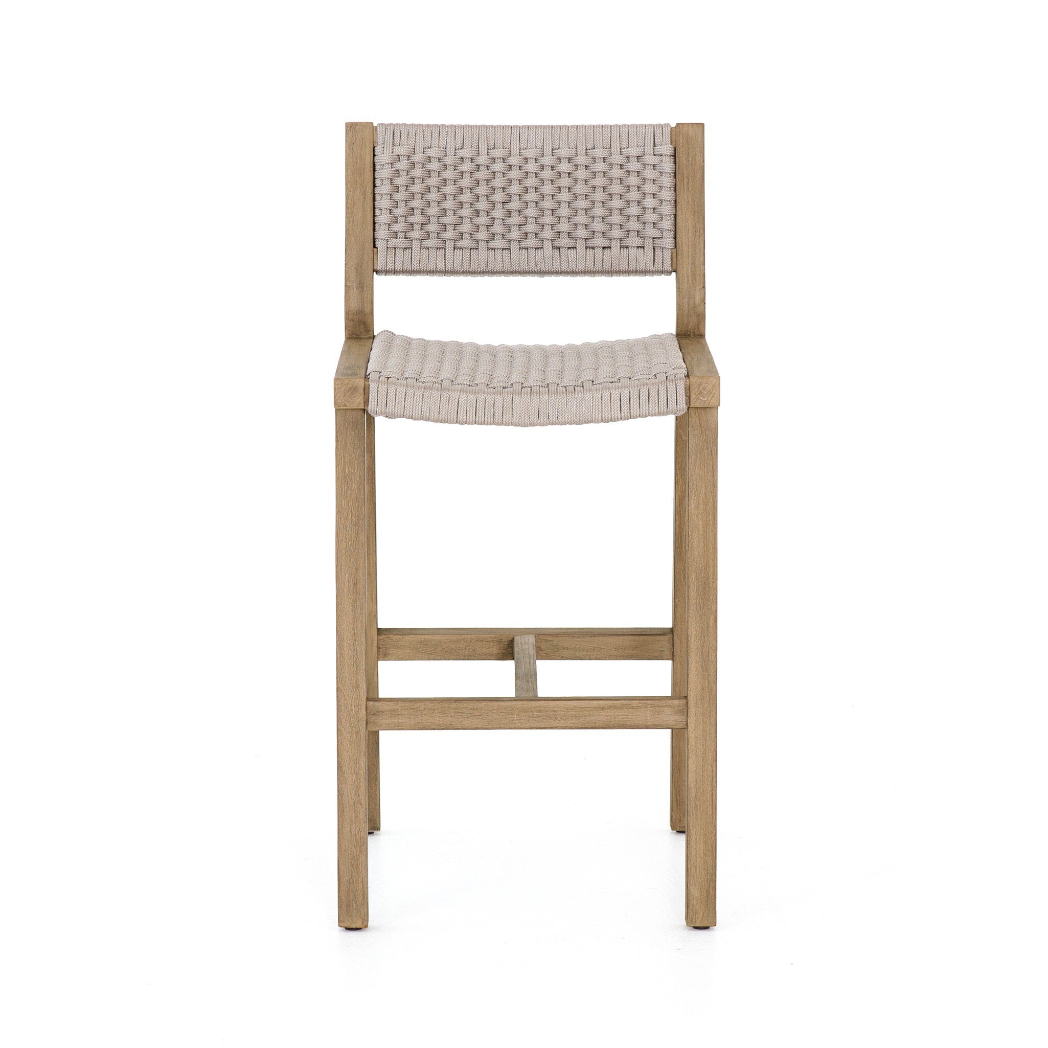 Four Hands Delano Outdoor Bar + Counter Stool — Washed Brown-FSC-Thick Grey Rope-Bar