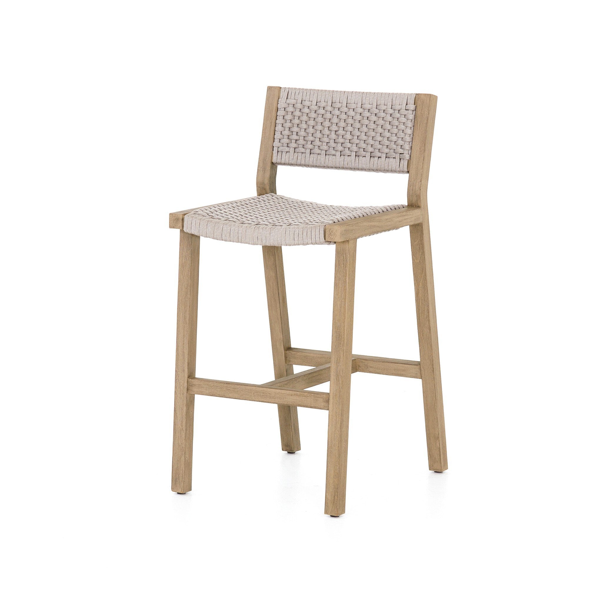 Four Hands Delano Outdoor Bar + Counter Stool — Washed Brown-FSC-Thick Grey Rope-Bar