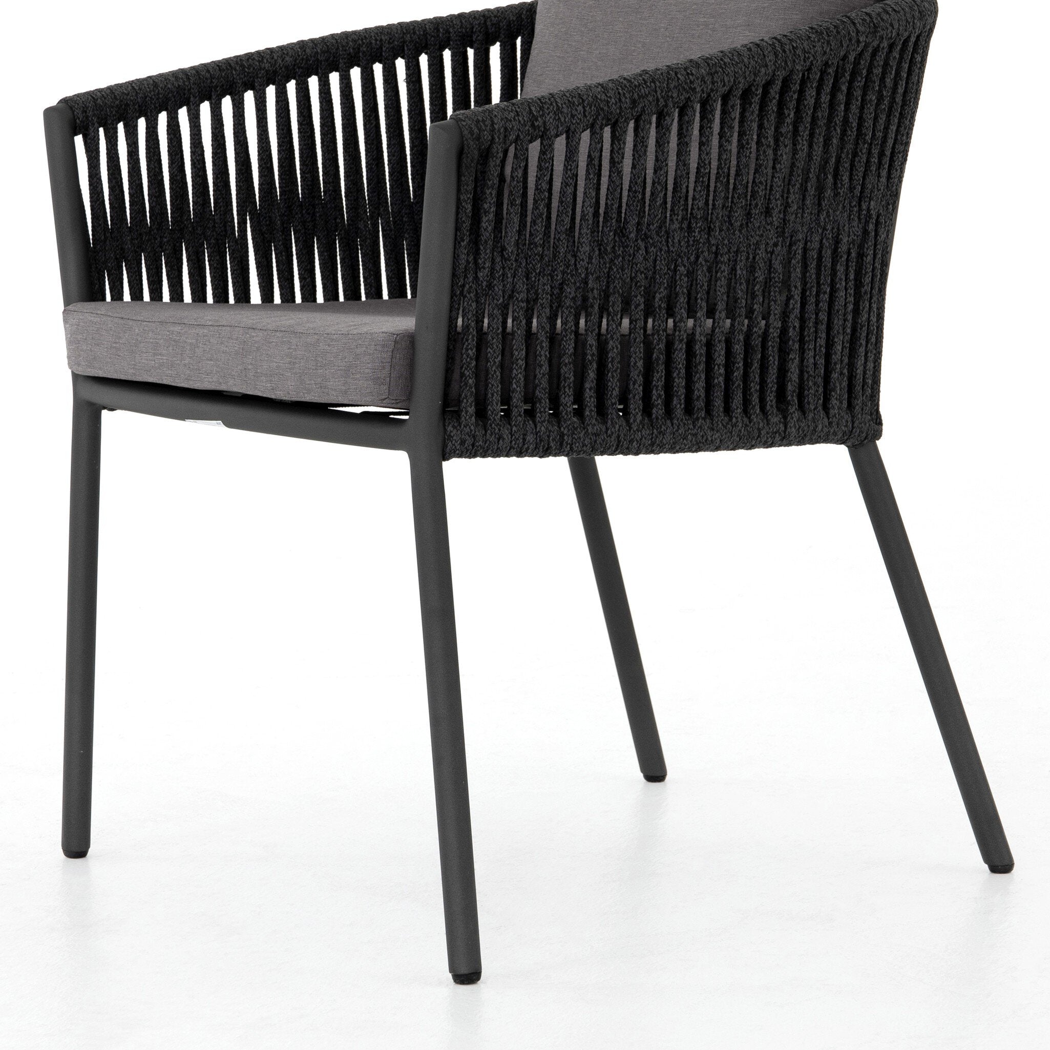 Four Hands Porto Outdoor Dining Chair — Bronze-Venao Charcoal-Thick Dark Grey Rope