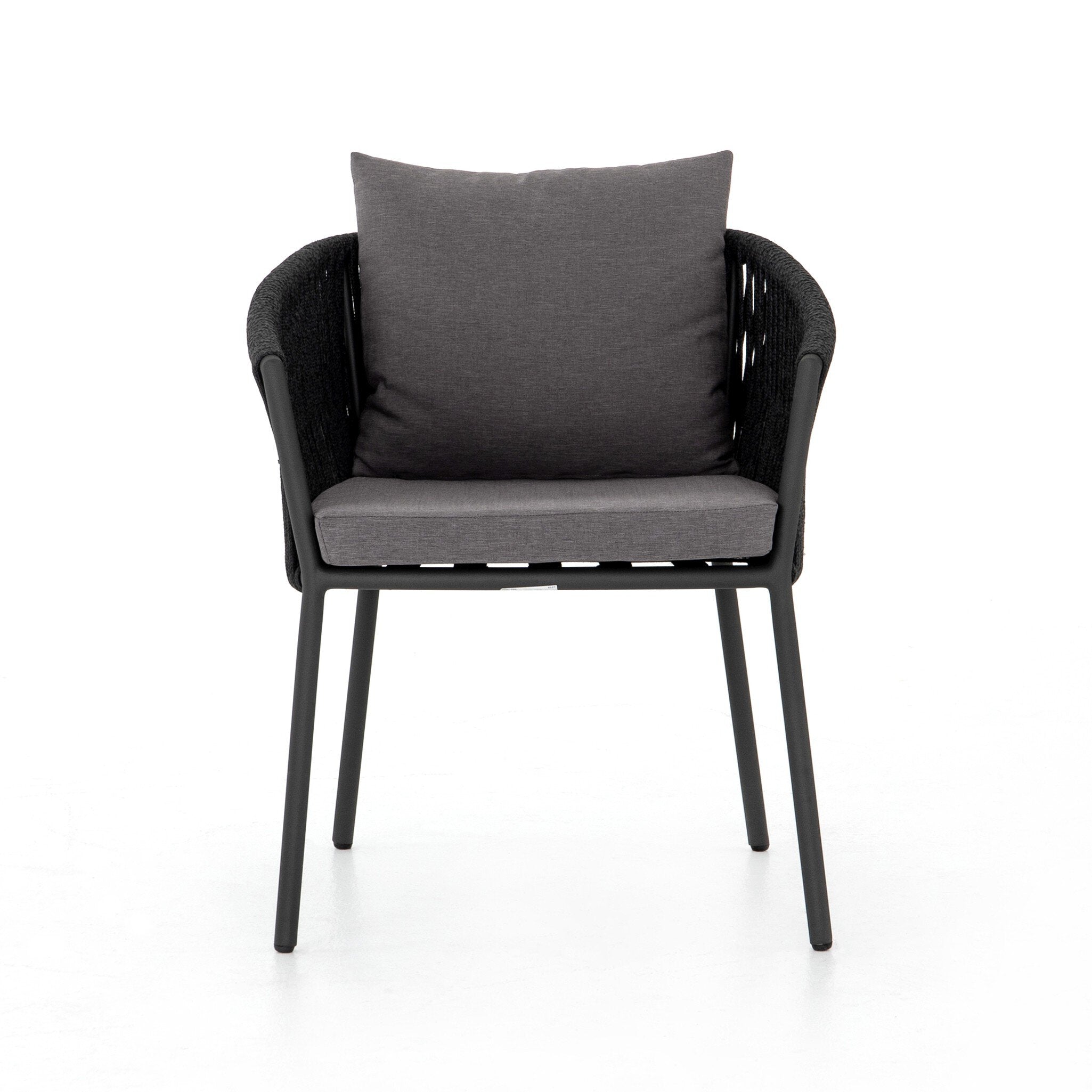 Four Hands Porto Outdoor Dining Chair — Bronze-Venao Charcoal-Thick Dark Grey Rope