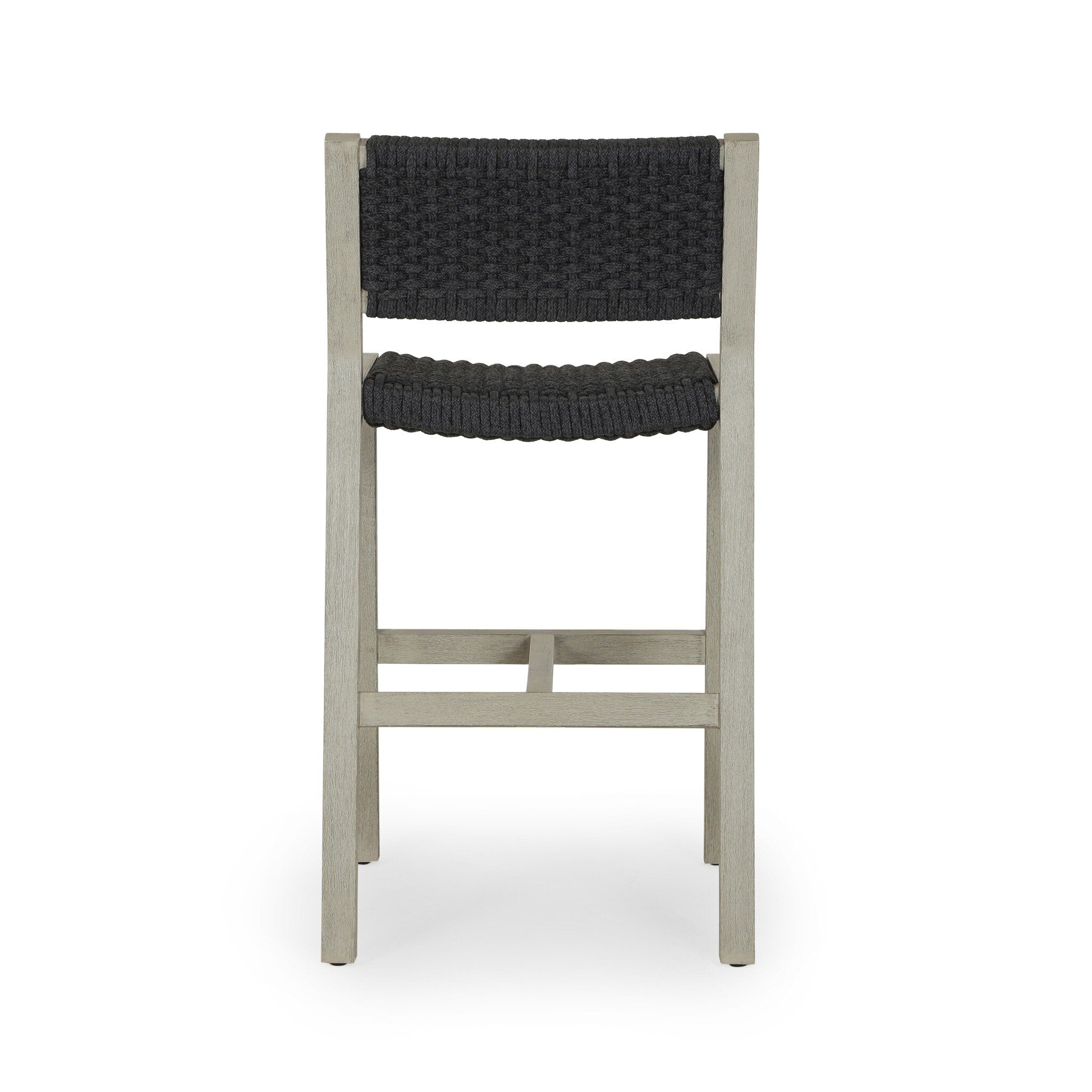 Four Hands Delano Outdoor Bar + Counter Stool — Weathered Grey-FSC-Thick Dark Grey Rope-Counter