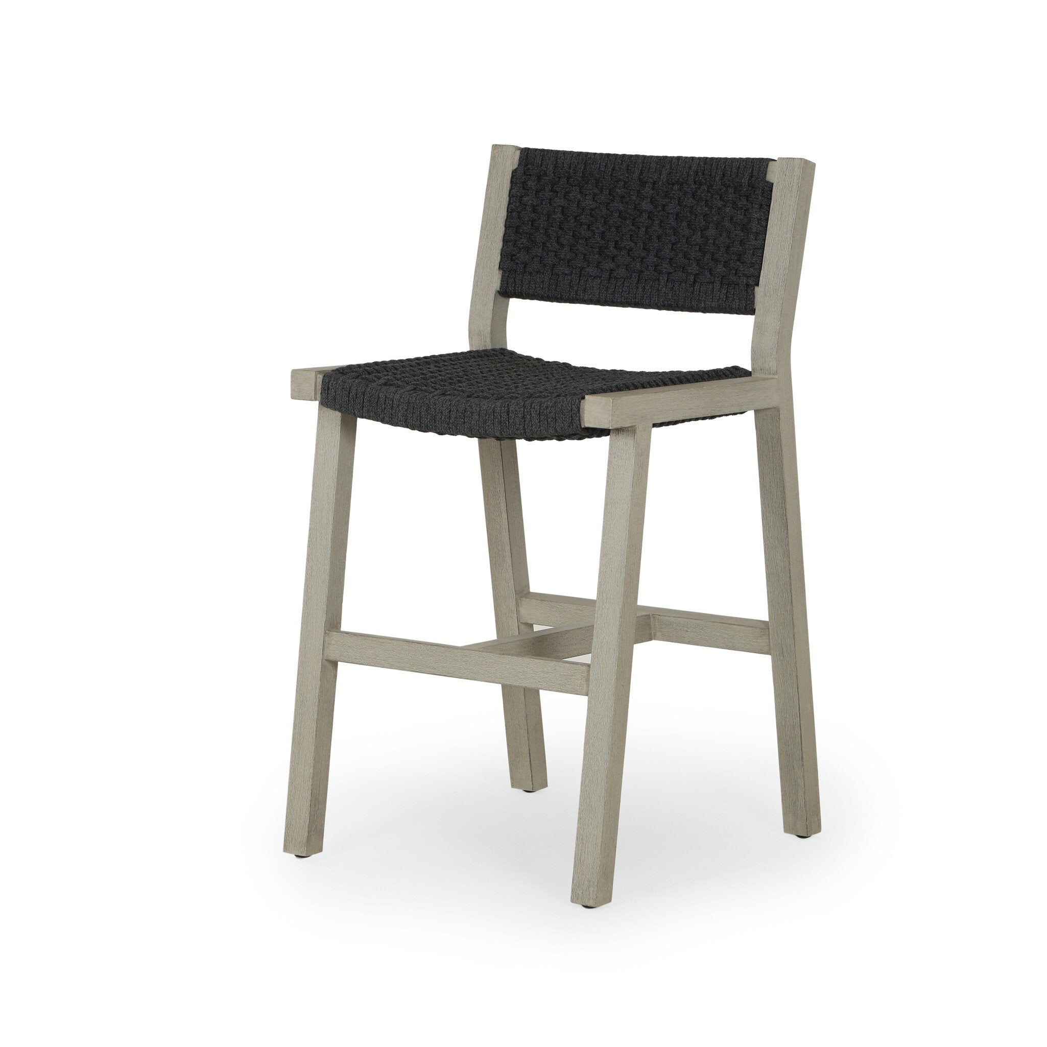 Four Hands Delano Outdoor Bar + Counter Stool — Weathered Grey-FSC-Thick Dark Grey Rope-Counter