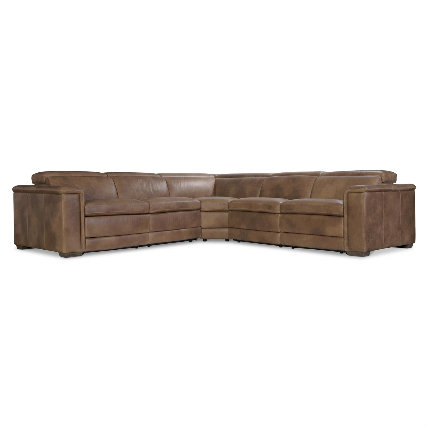 Bernhardt Lioni Leather Power Motion Sectional — 3-Piece, Vintage Brown