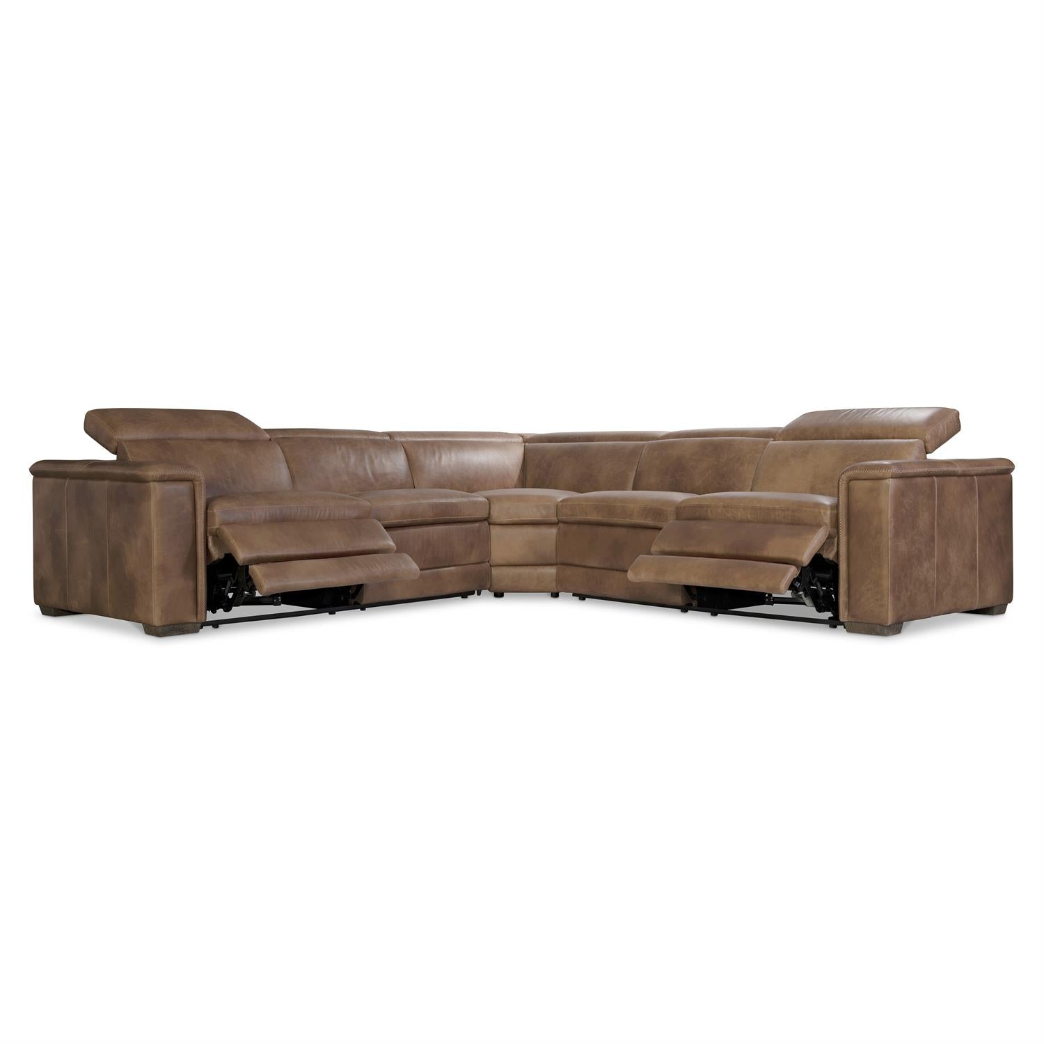Bernhardt Lioni Leather Power Motion Sectional — 3-Piece, Vintage Brown