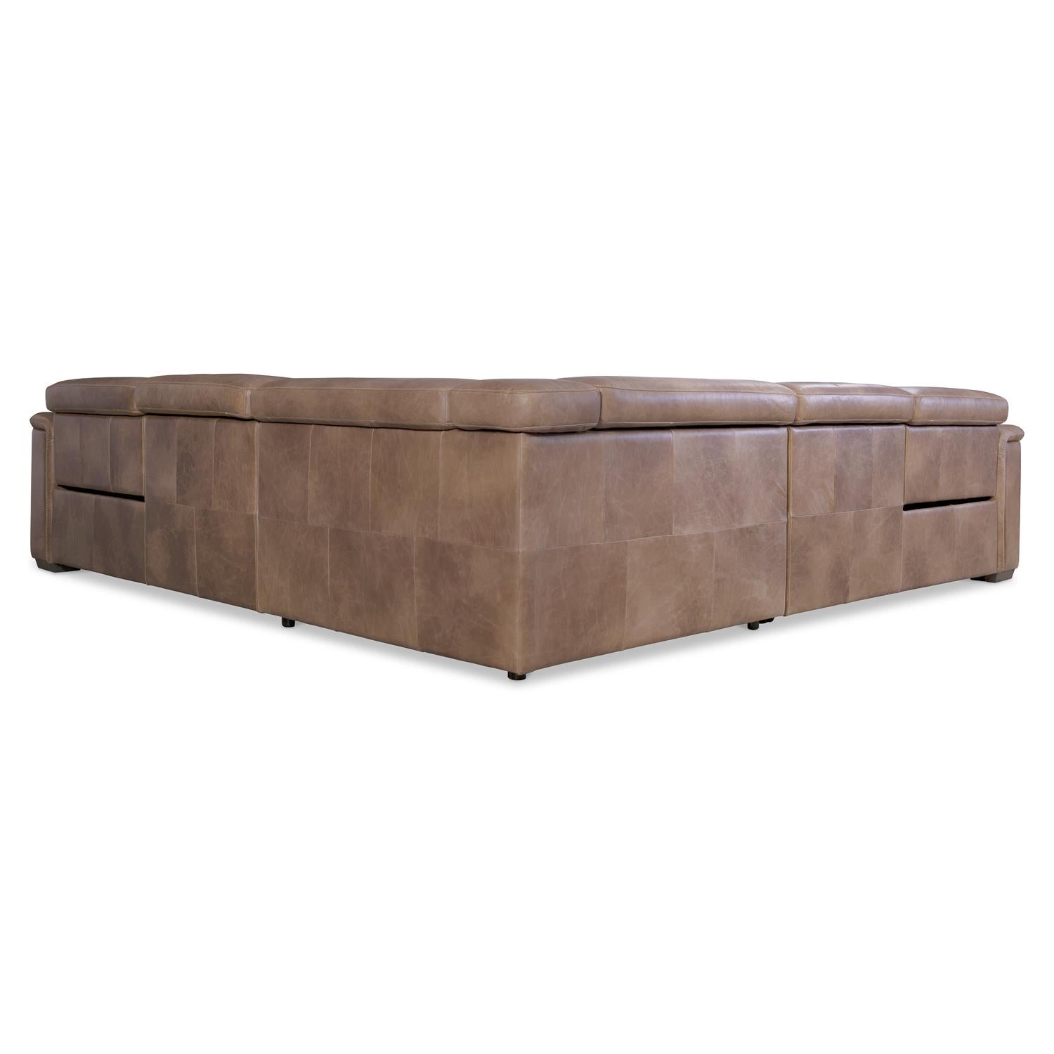 Bernhardt Lioni Leather Power Motion Sectional — 3-Piece, Vintage Brown