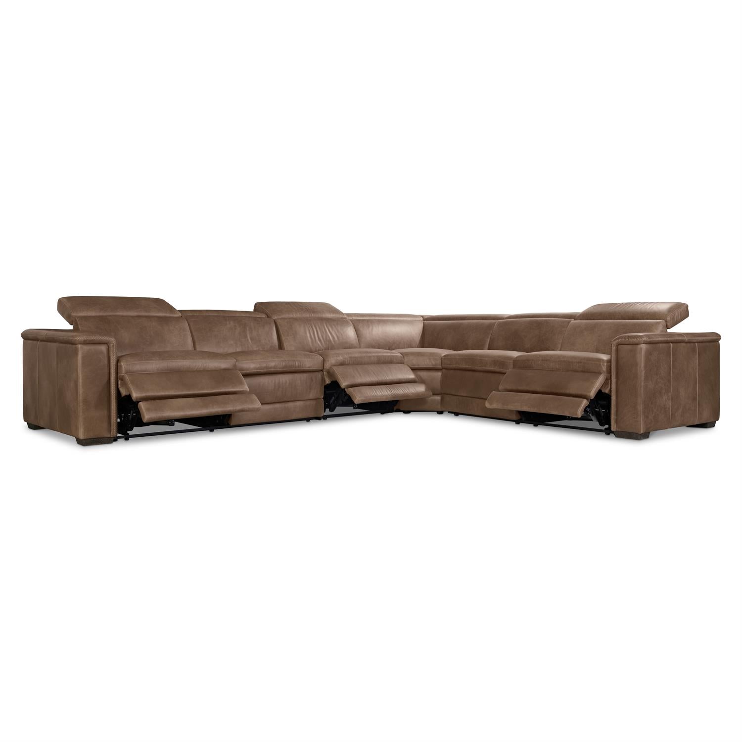 Bernhardt Lioni Leather Power Motion Sectional — 4-Piece, Vintage Brown