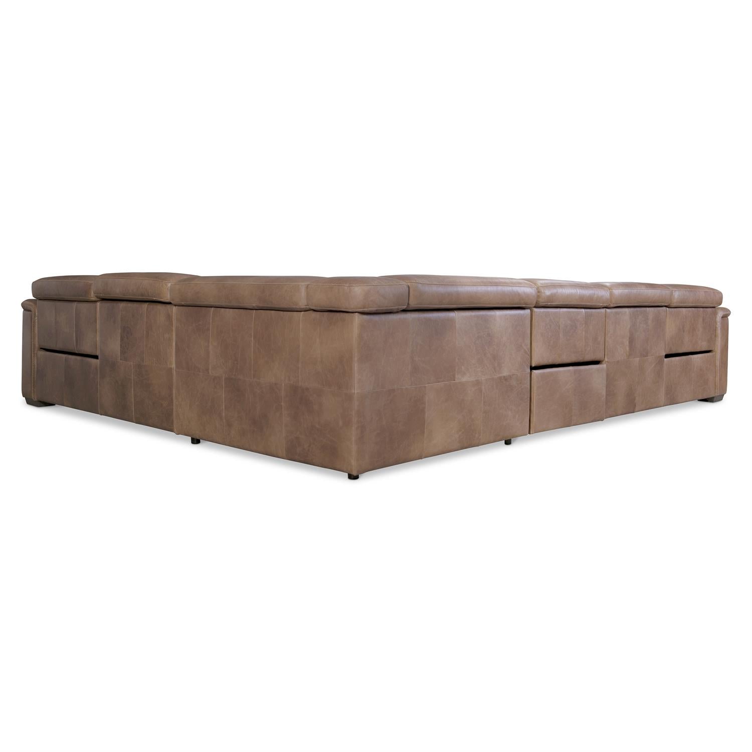 Bernhardt Lioni Leather Power Motion Sectional — 4-Piece, Vintage Brown