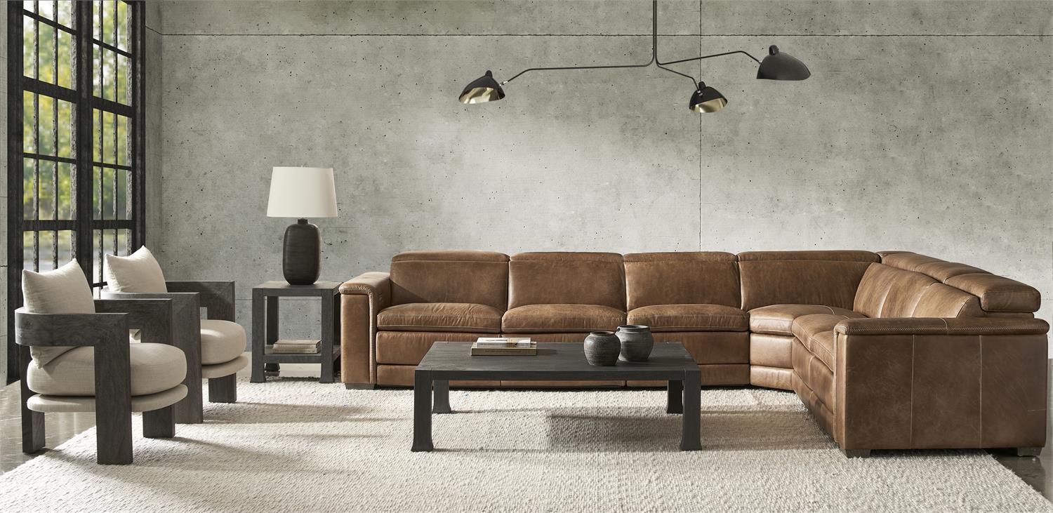 Bernhardt Lioni Leather Power Motion Sectional — 4-Piece, Vintage Brown