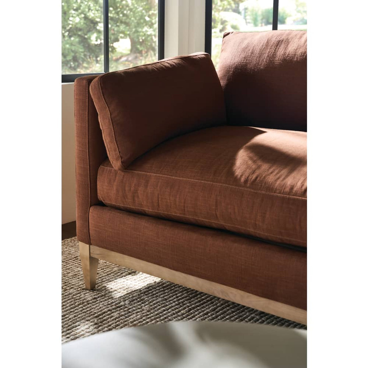 Rowe Furniture Leo 86" Bench Cushion Sofa — Brown - Performance Linen