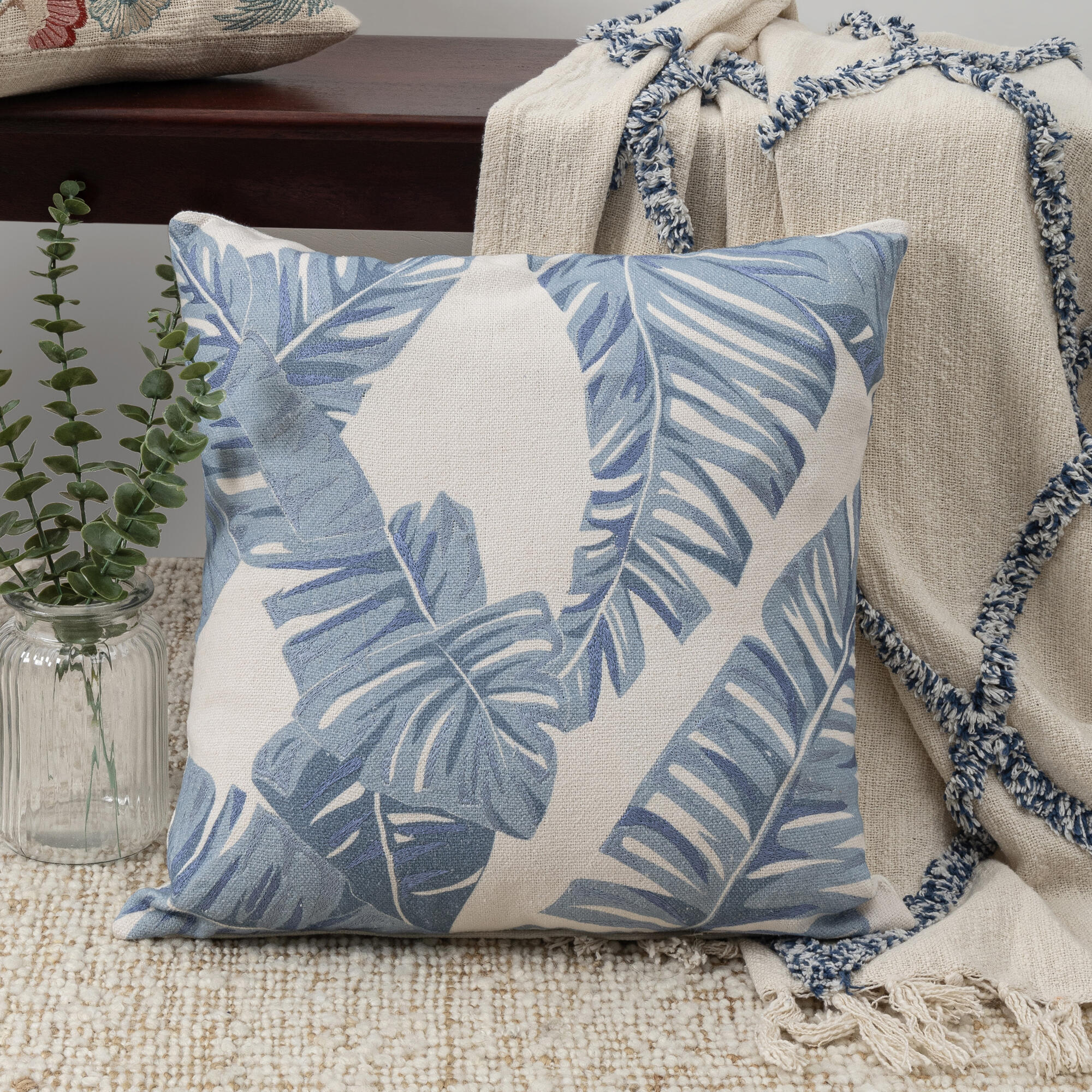 LR Home Woodland Pillow — Blue / Ivory