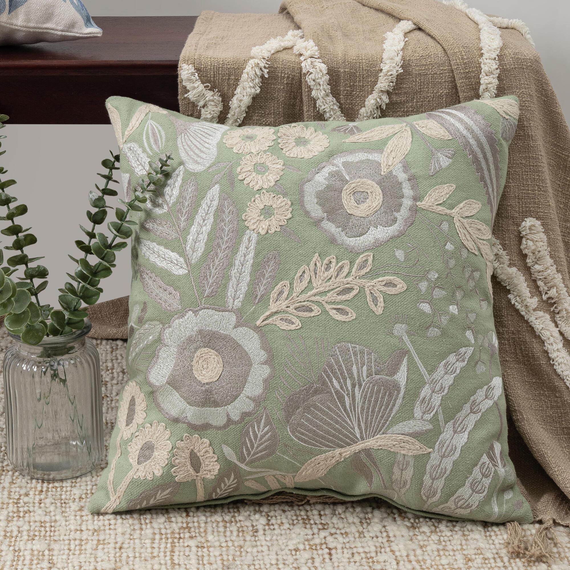LR Home Woodland Pillow — Green / Ivory