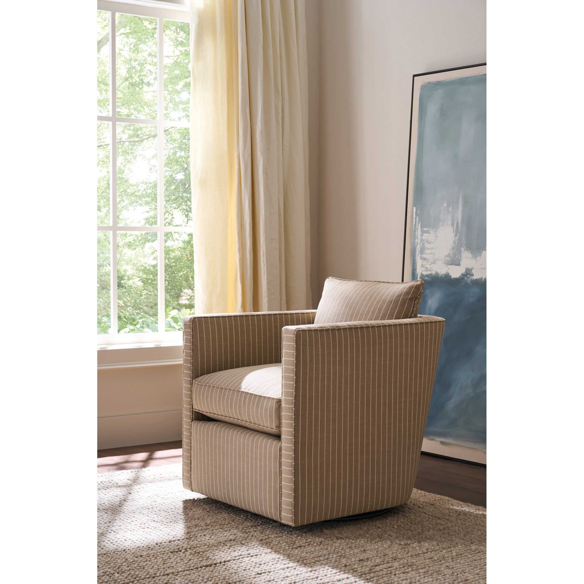 Rowe Furniture Rothko Swivel Chair — Putty - Classic Weave Stripe