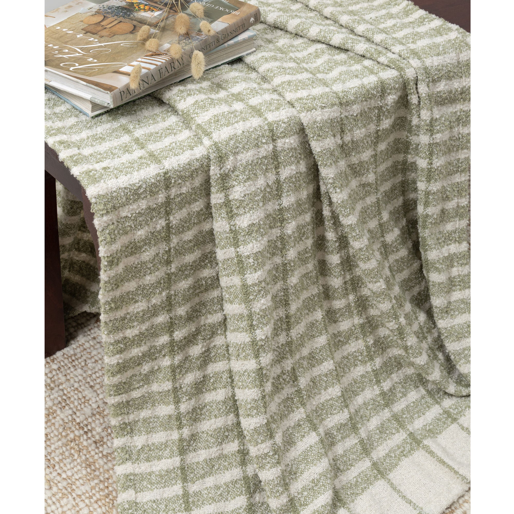 LR Home Lattice Throw — Green / Ivory