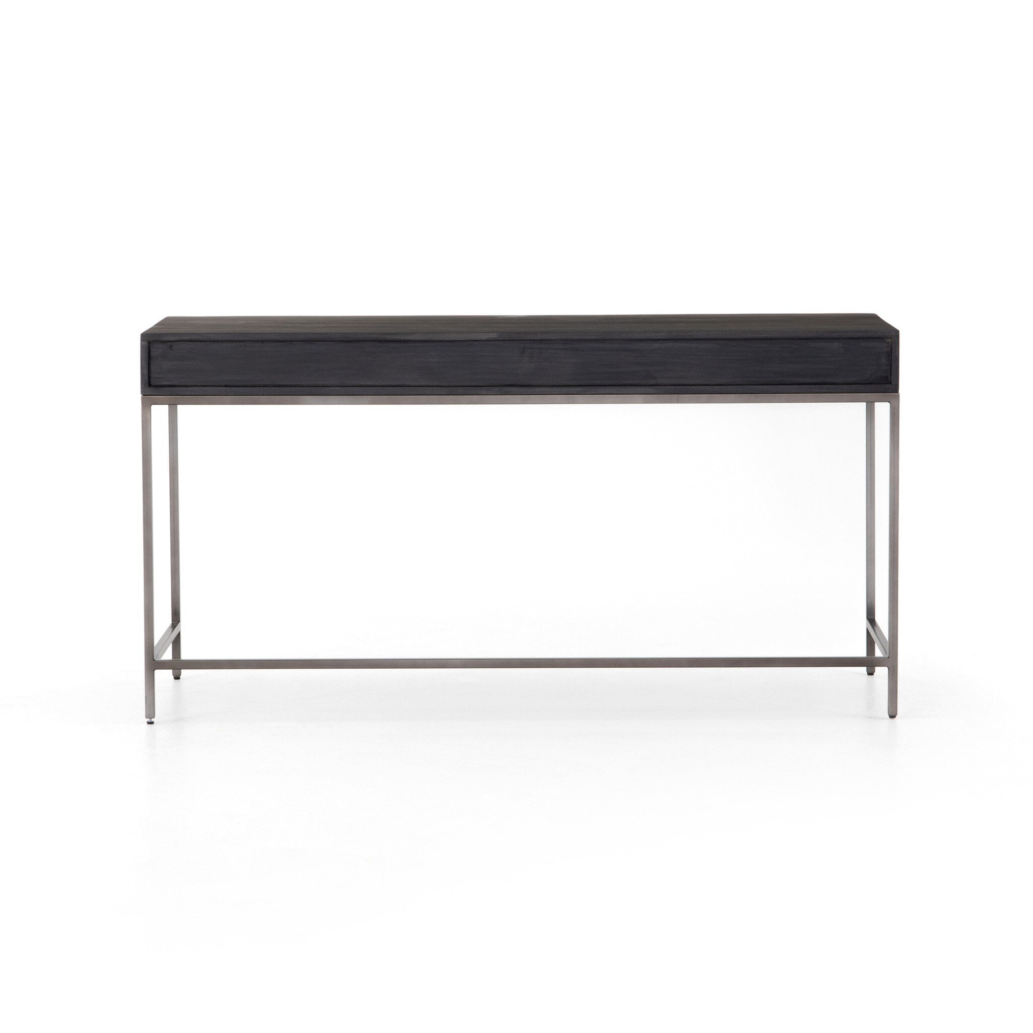 Four Hands Trey Modular Writing Desk — Black Wash Poplar-Natural Iron-Toffee Leather
