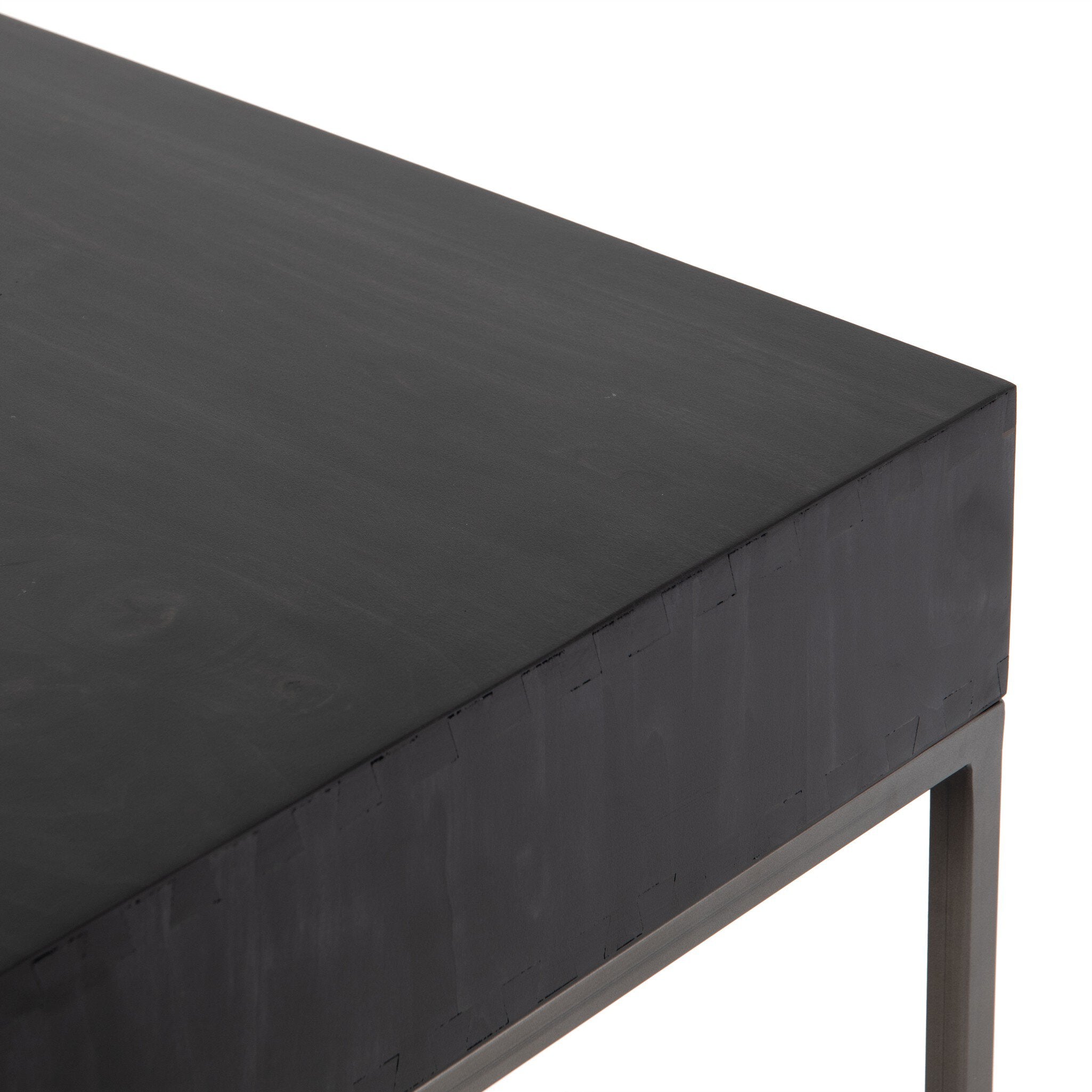 Four Hands Trey Modular Writing Desk — Black Wash Poplar-Natural Iron-Toffee Leather