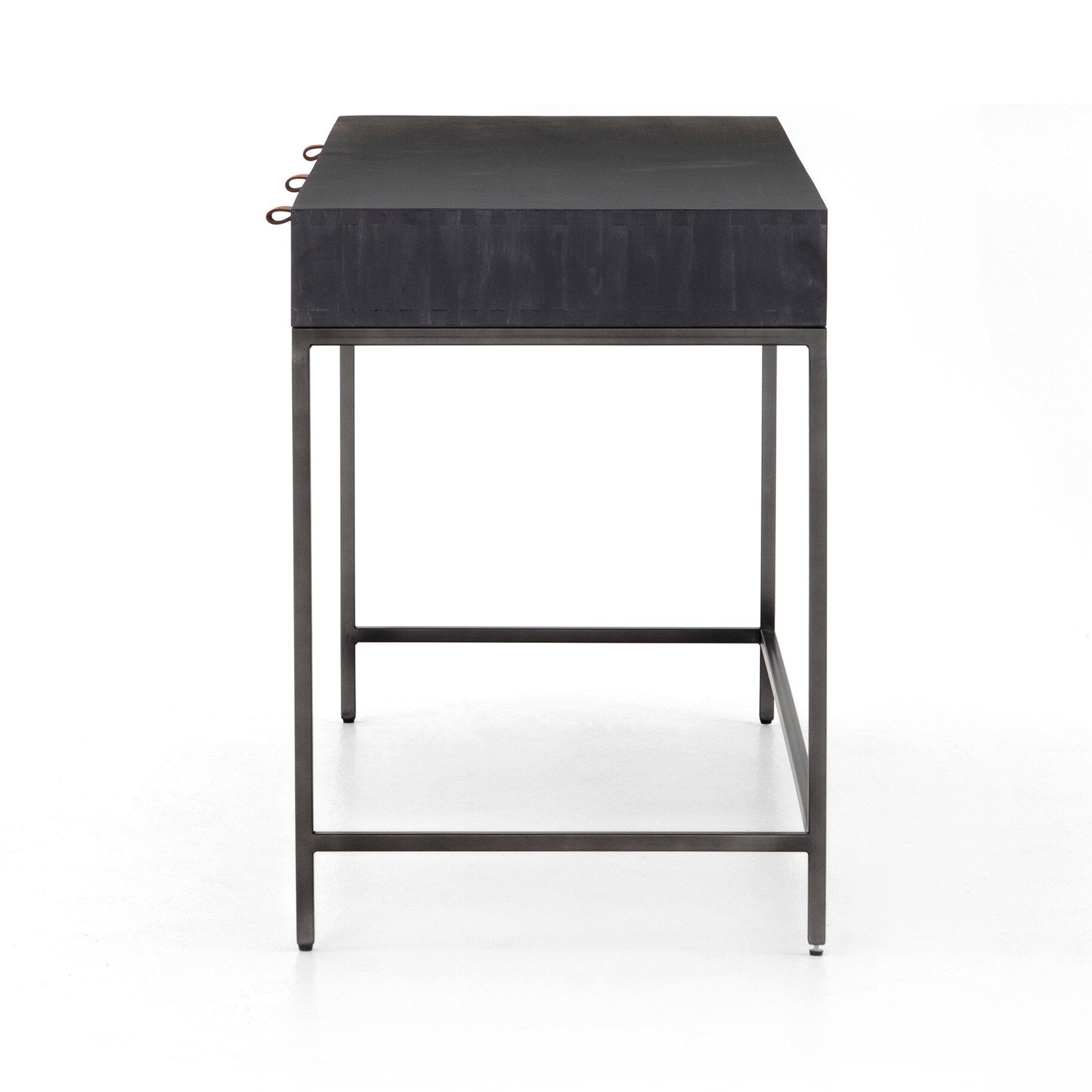 Four Hands Trey Modular Writing Desk — Black Wash Poplar-Natural Iron-Toffee Leather