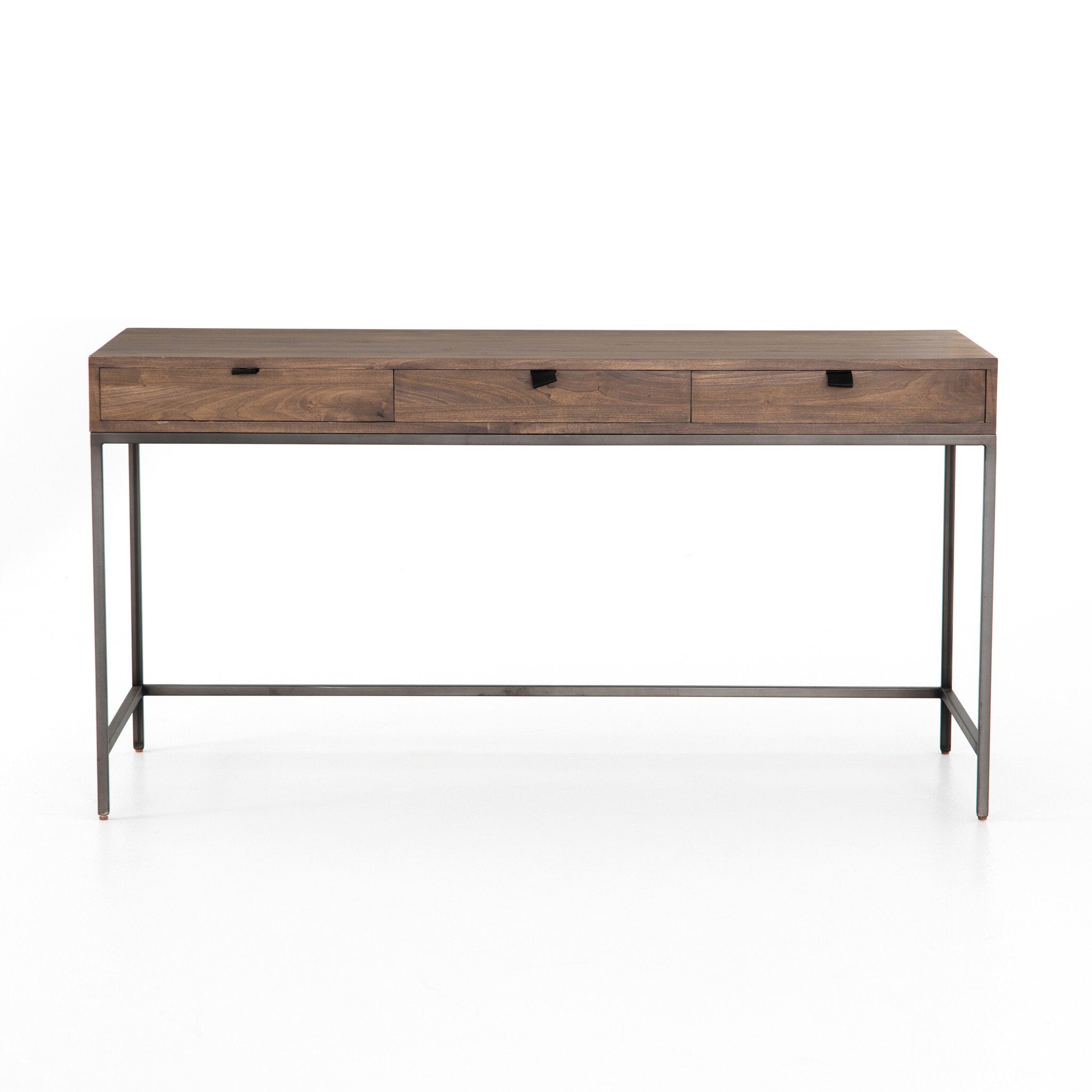 Four Hands Trey Modular Writing Desk — Auburn Poplar-Natural Iron-Black Leather