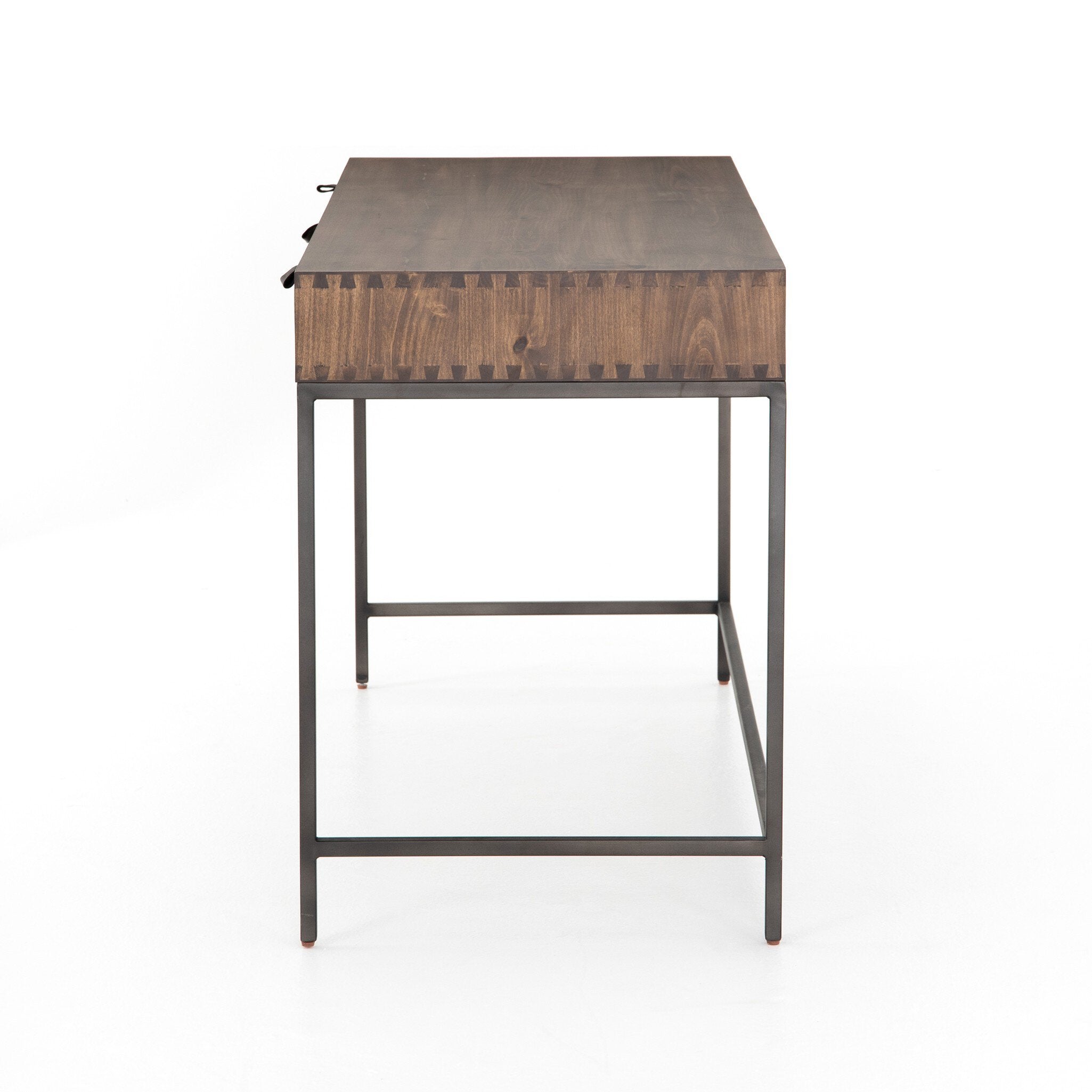 Four Hands Trey Modular Writing Desk — Auburn Poplar-Natural Iron-Black Leather