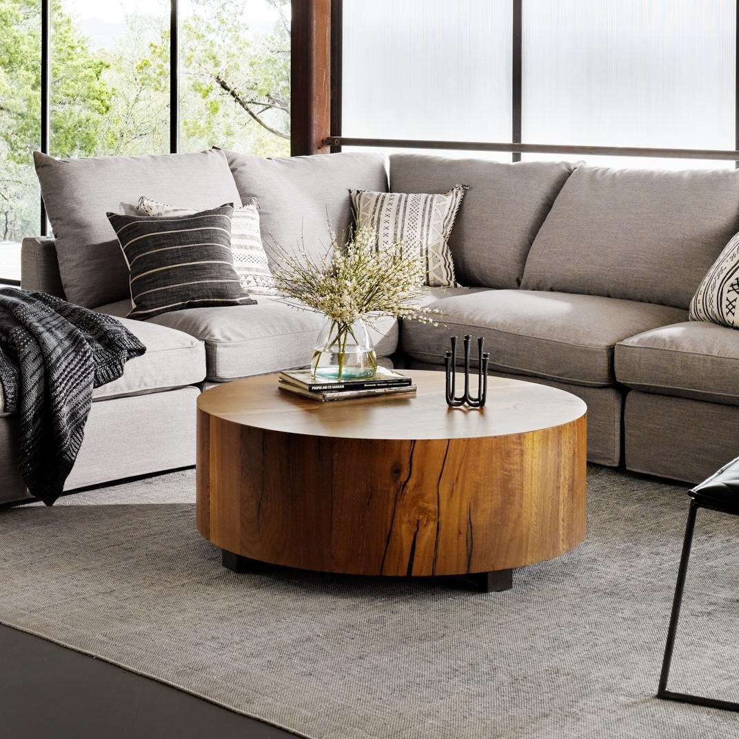 Four Hands Hudson Round Coffee Table — Natural Yukas Resin-Black Pine