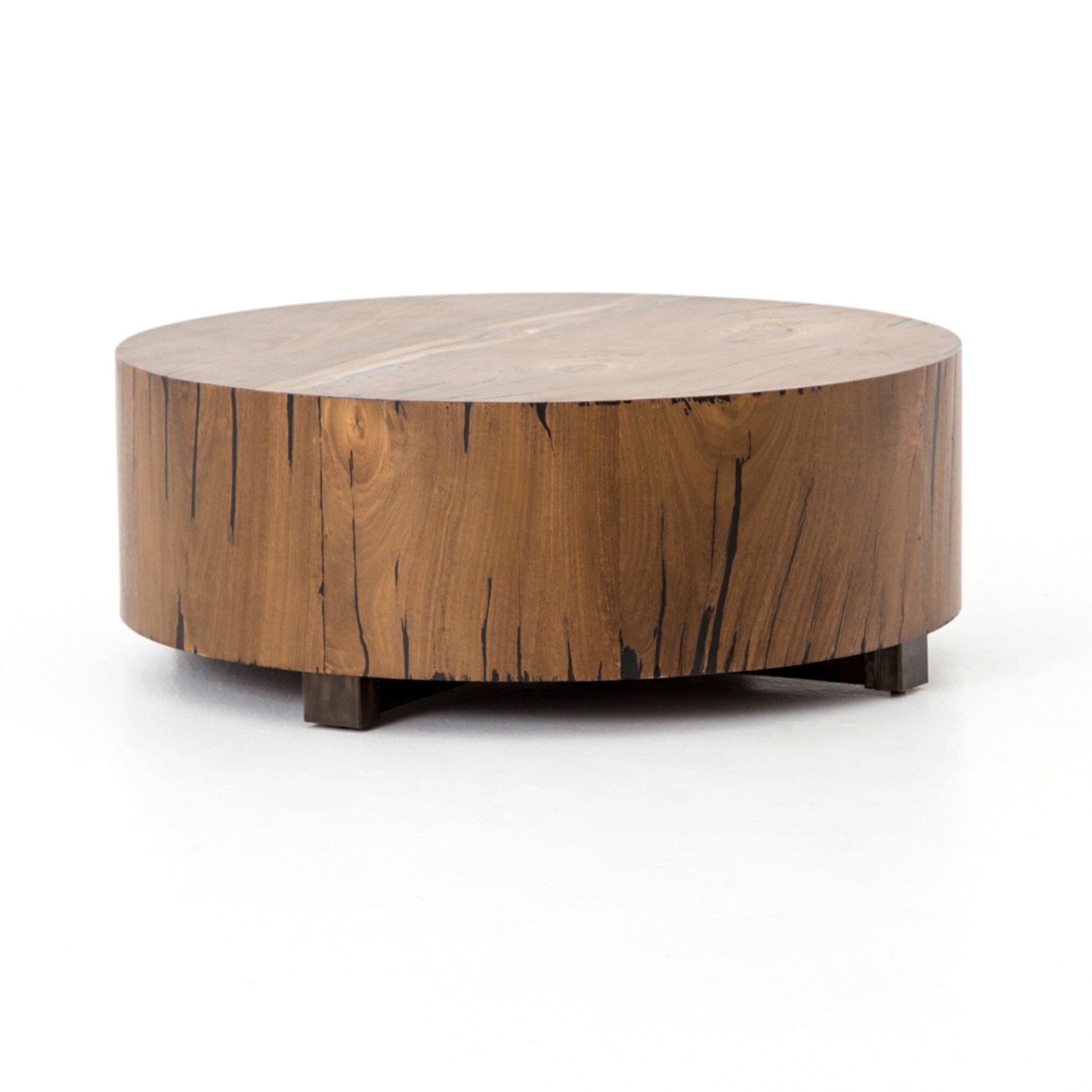 Four Hands Hudson Round Coffee Table — Natural Yukas Resin-Black Pine