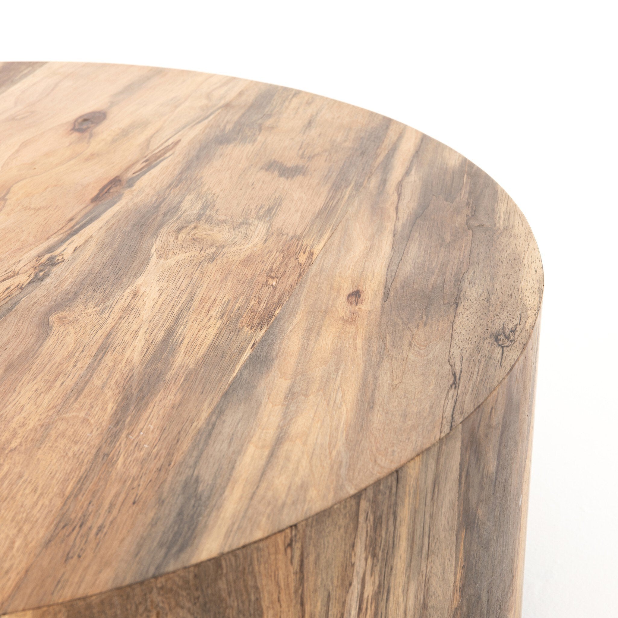 Four Hands Hudson Round Coffee Table — Spalted Primavera-Black Pine