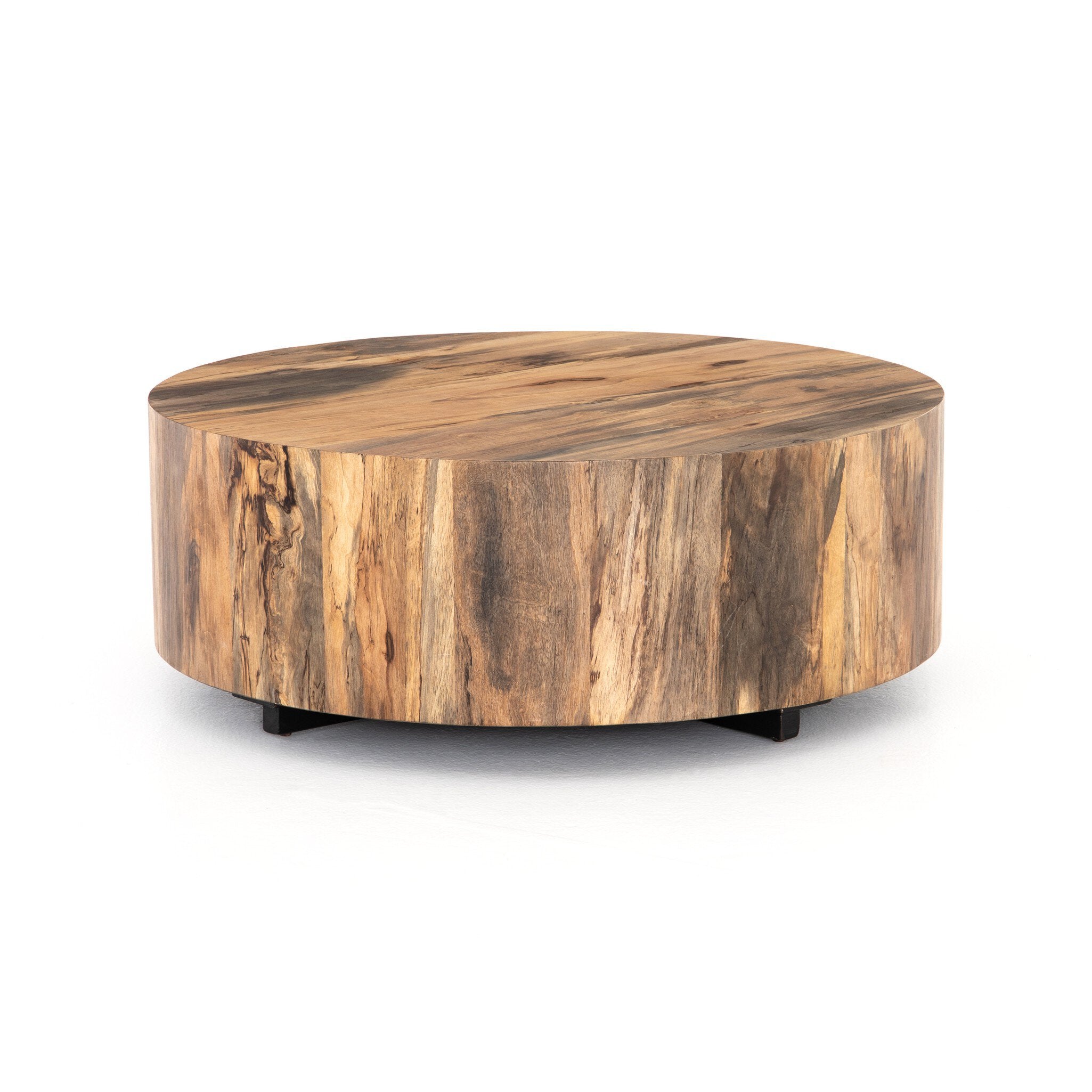 Four Hands Hudson Round Coffee Table — Spalted Primavera-Black Pine