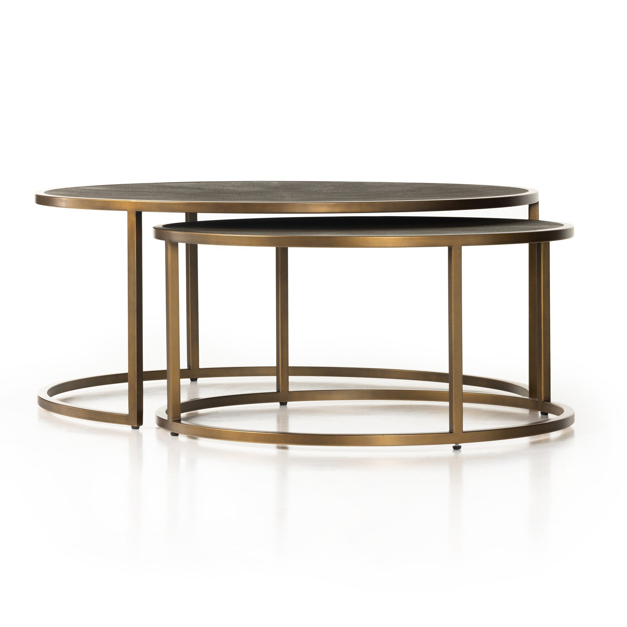 Four Hands Shagreen Nesting Coffee Table — Antique Brass-Grey Shagreen
