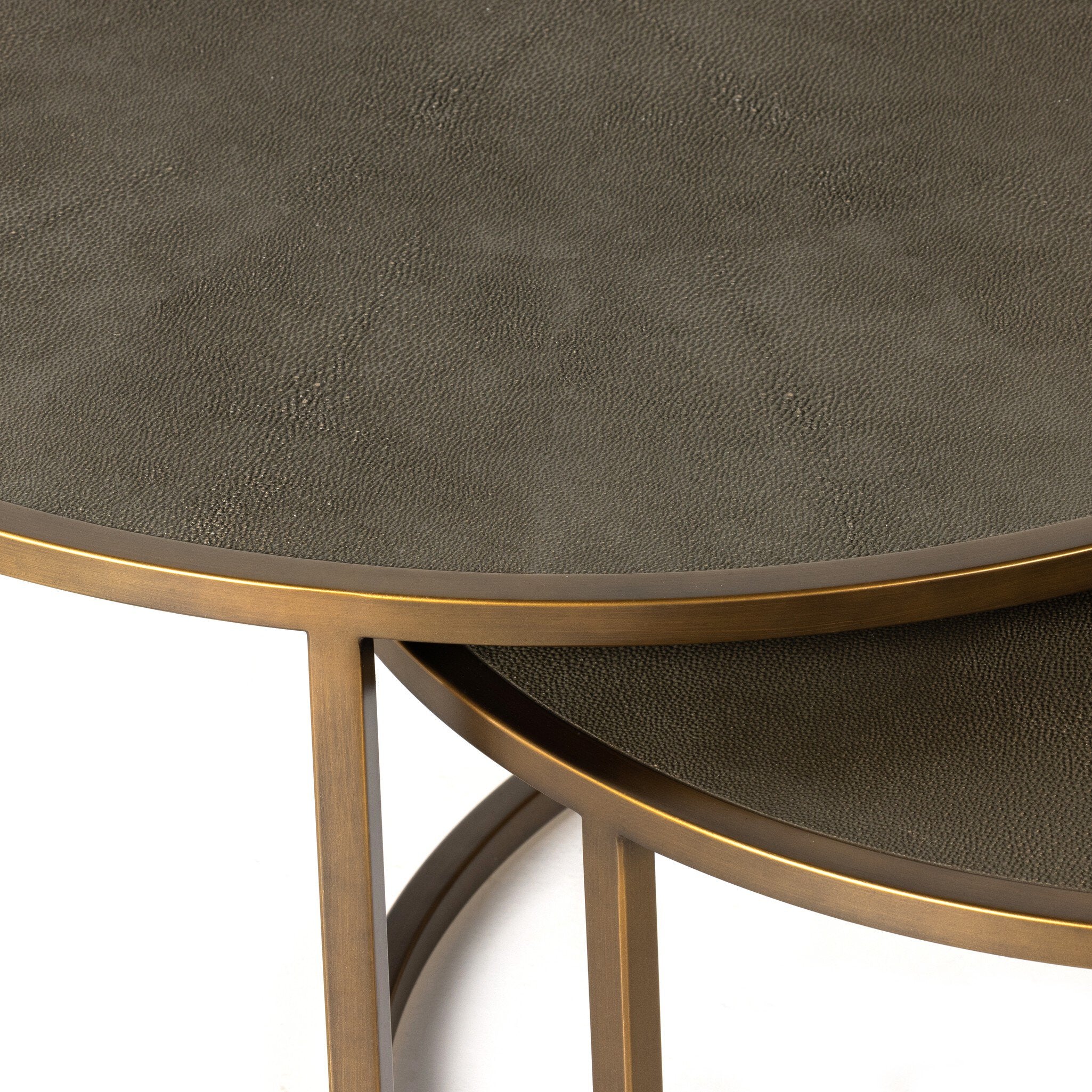 Four Hands Shagreen Nesting Coffee Table — Antique Brass-Grey Shagreen