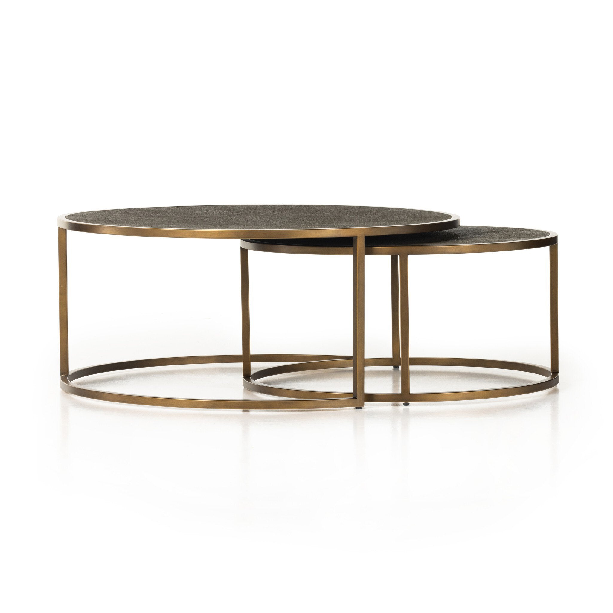 Four Hands Shagreen Nesting Coffee Table — Antique Brass-Grey Shagreen