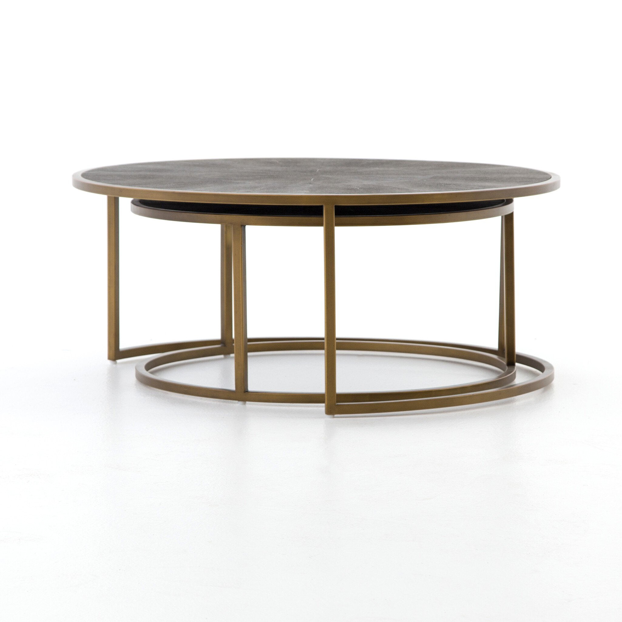 Four Hands Shagreen Nesting Coffee Table — Antique Brass-Grey Shagreen